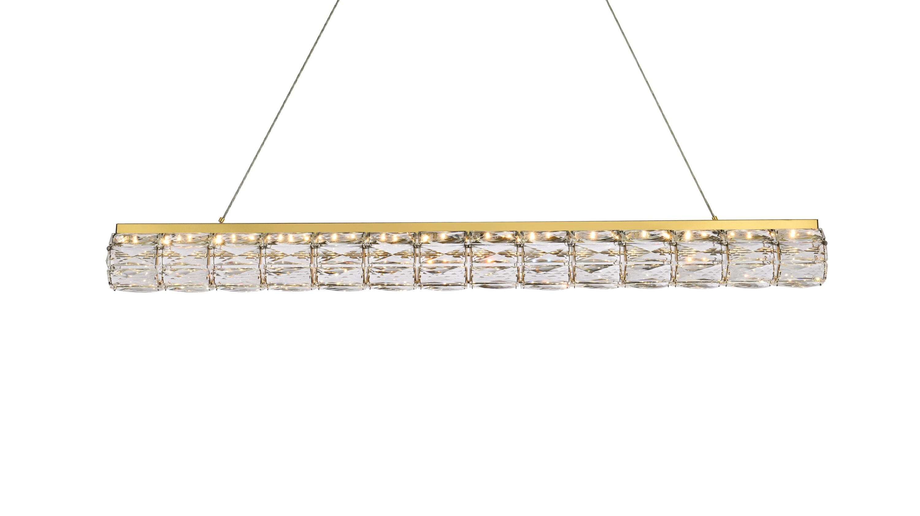 Gold and Clear Crystal LED Linear Pendant Light