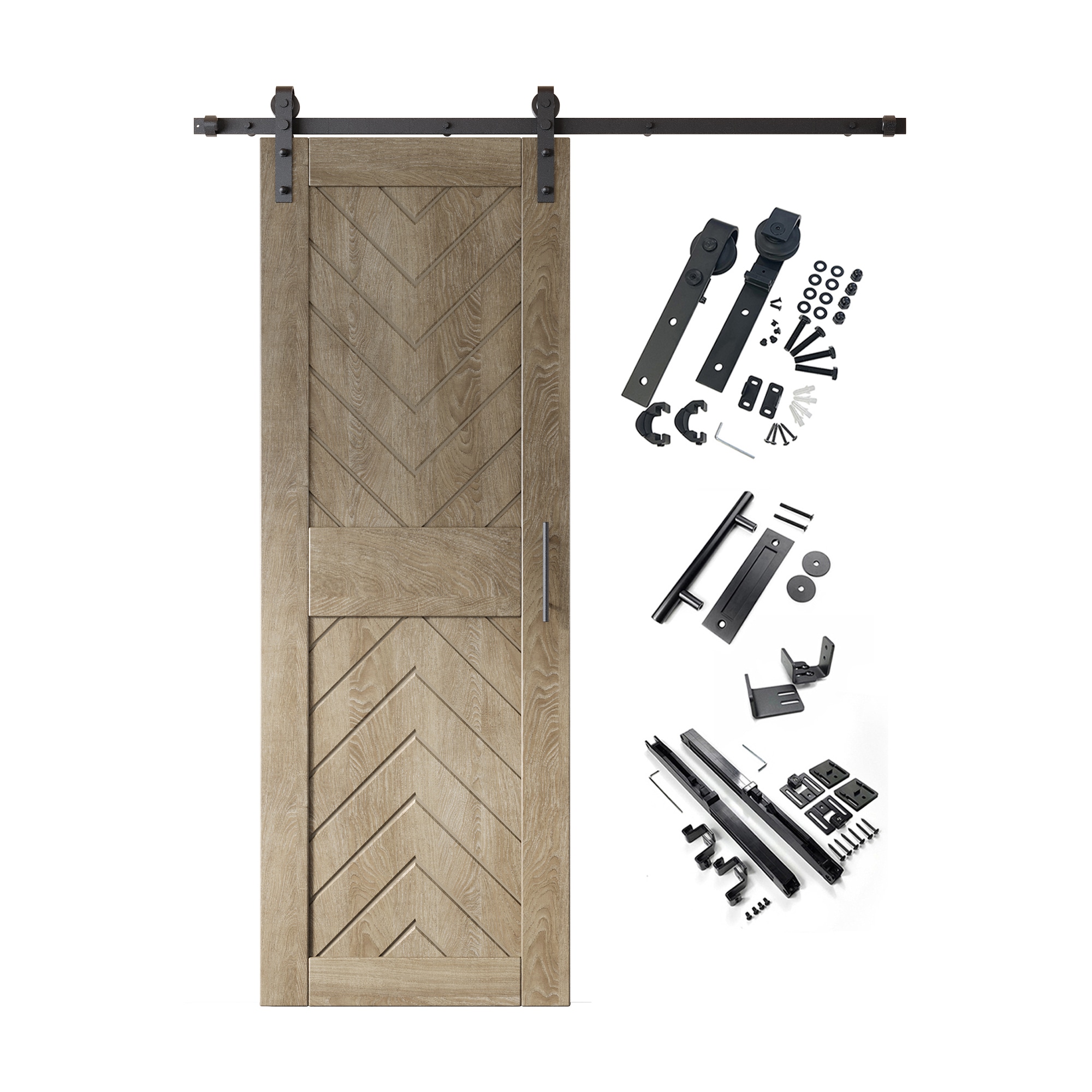 HOMACER YT1H066C-JT4-3084-GR 30-in x 84-in Classic Gray Herringbone Pine Wood Solid core Single Barn Door (Hardware Included)