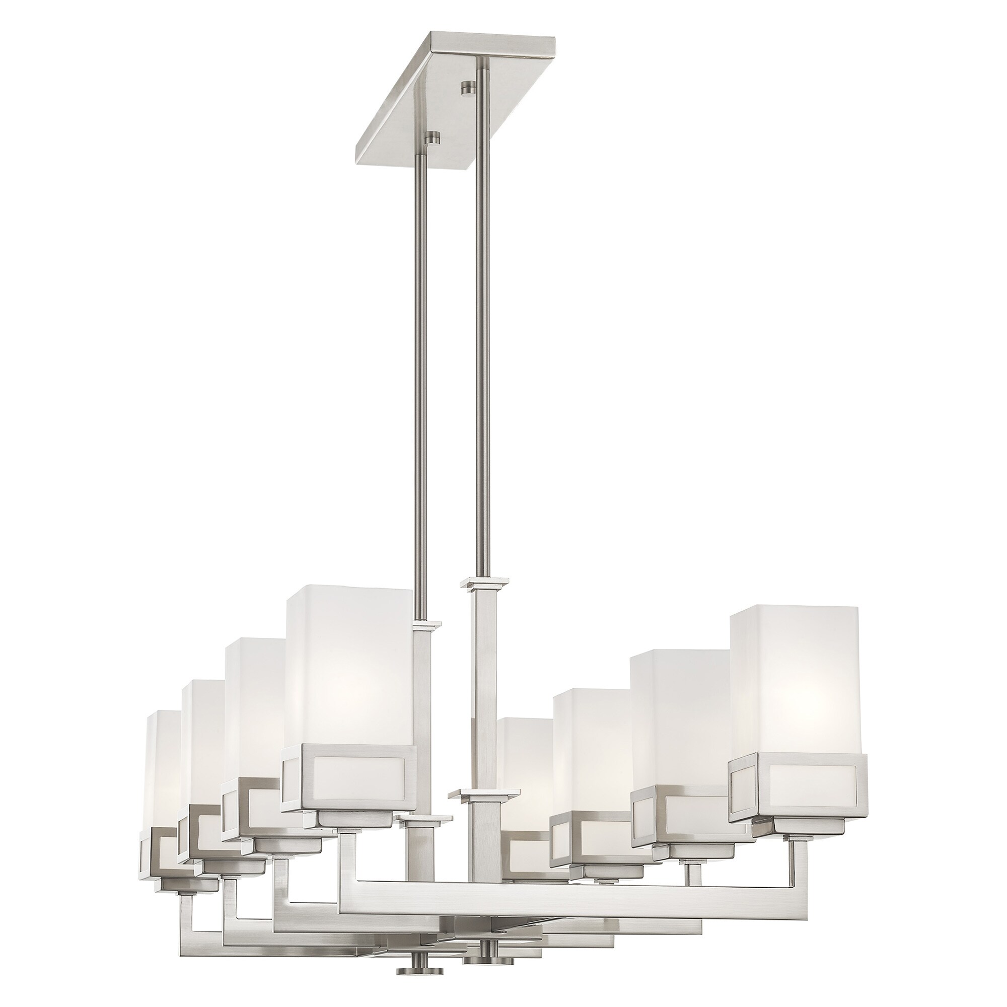 Elegant Harding 8-Light Linear Chandelier with Satin Opal White Glass