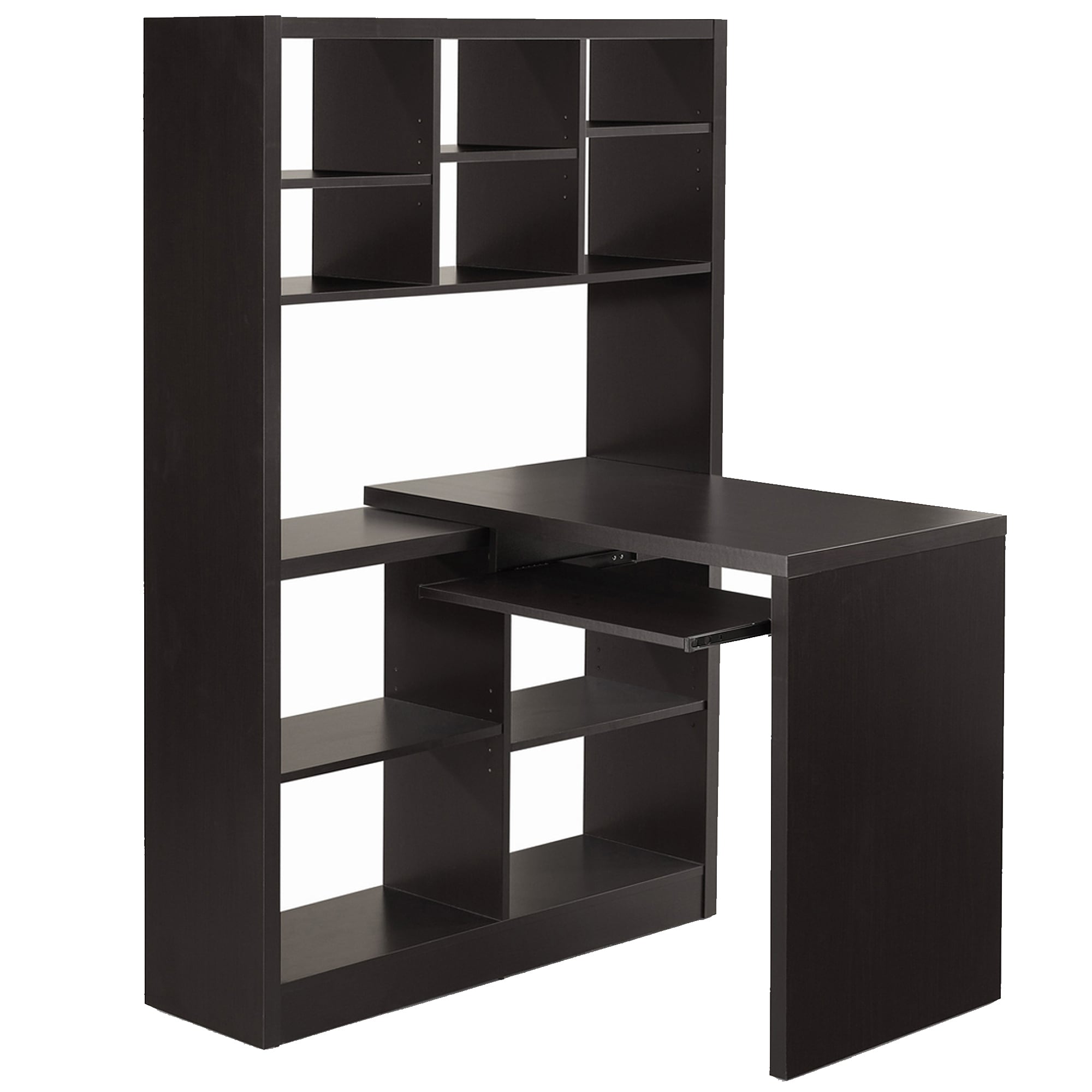 Monarch Specialties LO7021 35.5-in Brown Modern/Contemporary Rubberwood Corner Desk Hutch Included