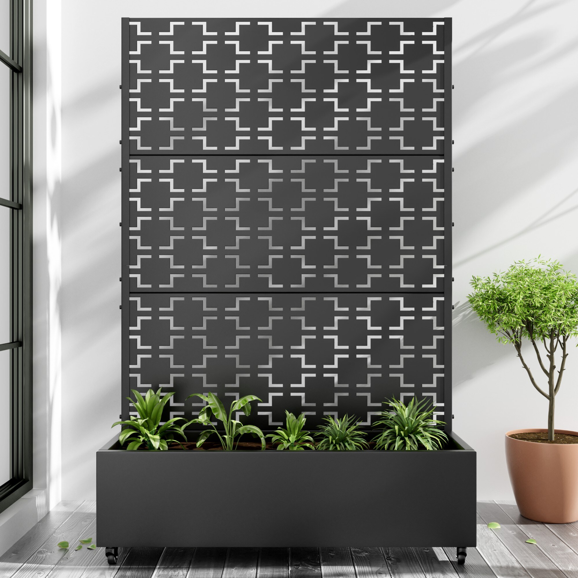 PexFix 72-in H x 47-in W Black Metal Raised Planter Box with Trellis ...