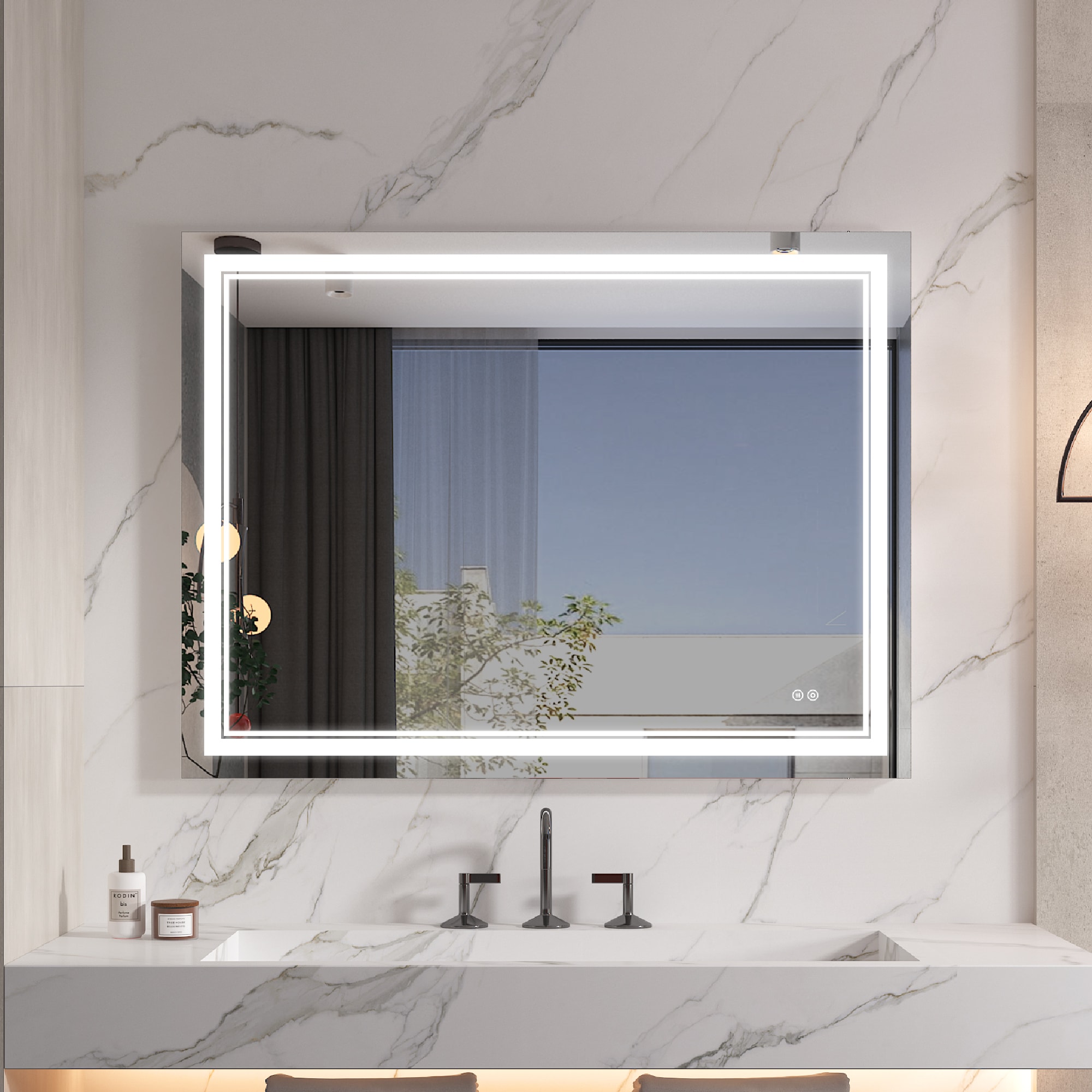 48 in. W x 36 in. H LED Rectangular Frameless Anti-Fog Bathroom Mirror Front Light