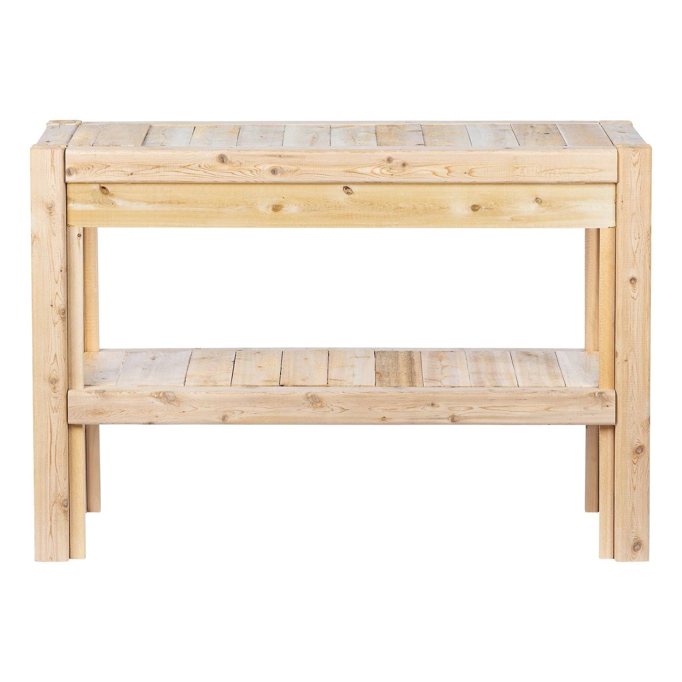Slickblue D-FR-46753RECFG Natural Finish Cedar 2 Tier Adjustable Multipurpose Storage Shelf for Garage Shed Workshop Deck or Patio 44 in W x 30 in H