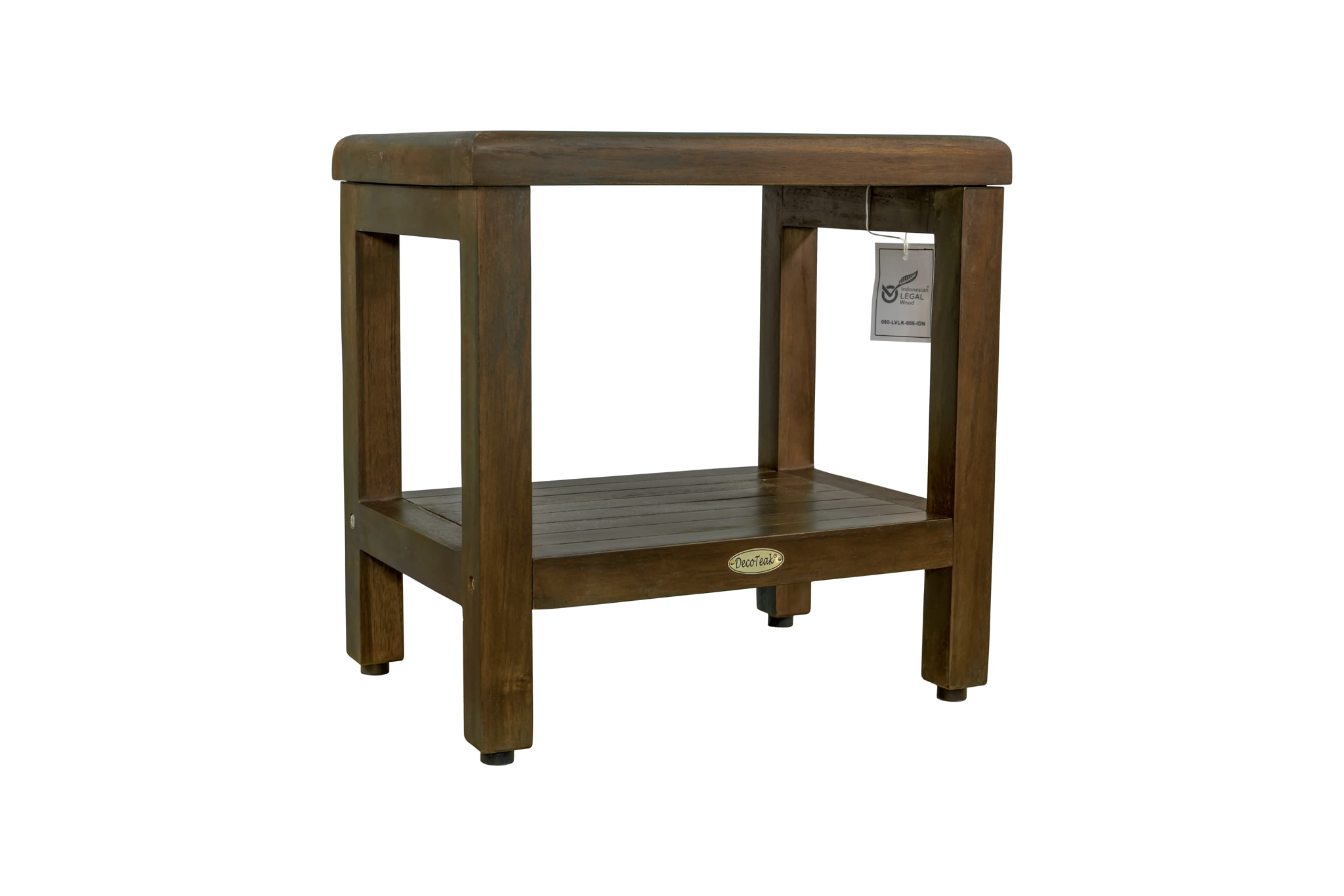 Classic Woodland Brown Teak Shower Bench with Shelf, 18"