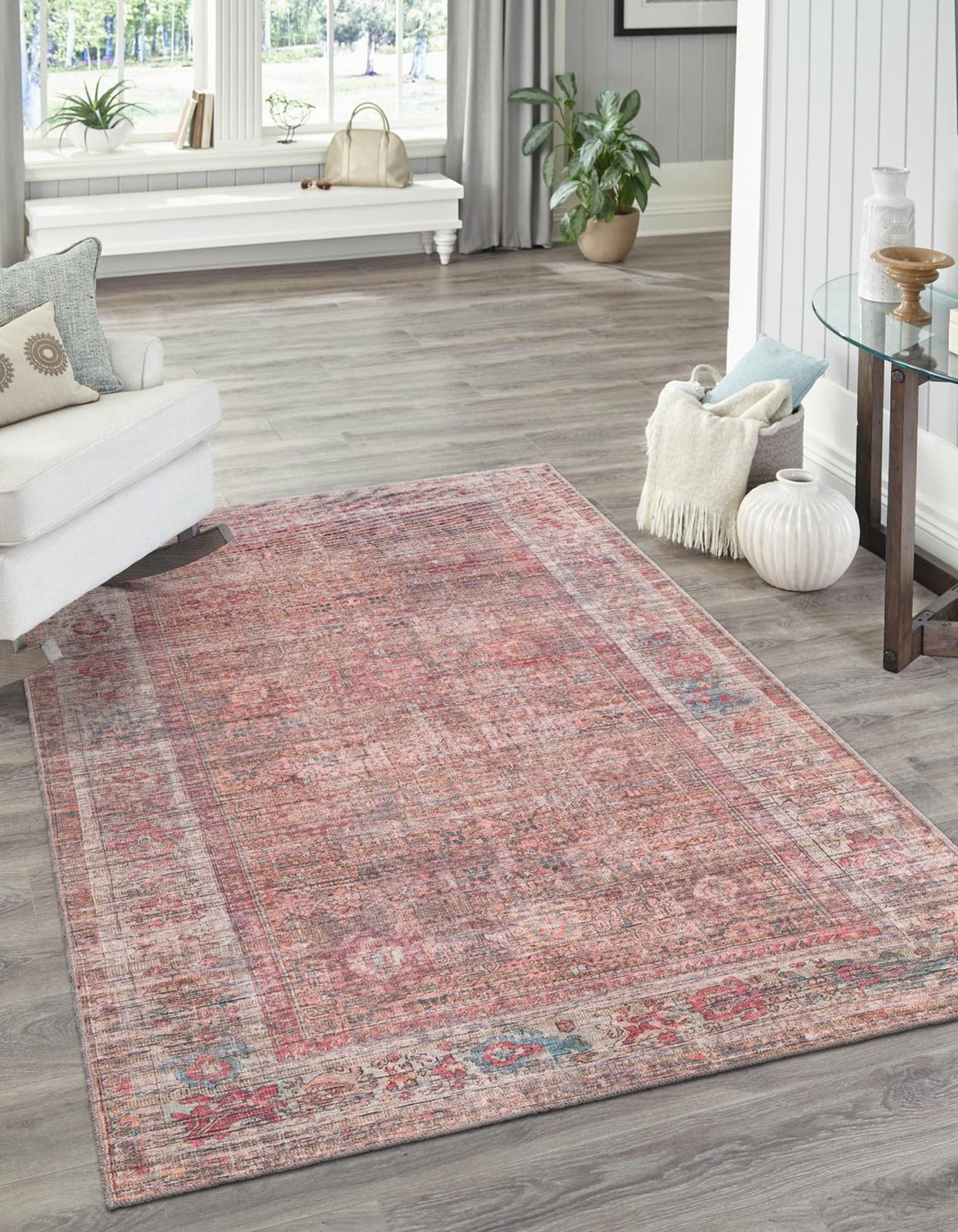 Rust Red and Brown Rectangular Washable Area Rug 8' x 10'