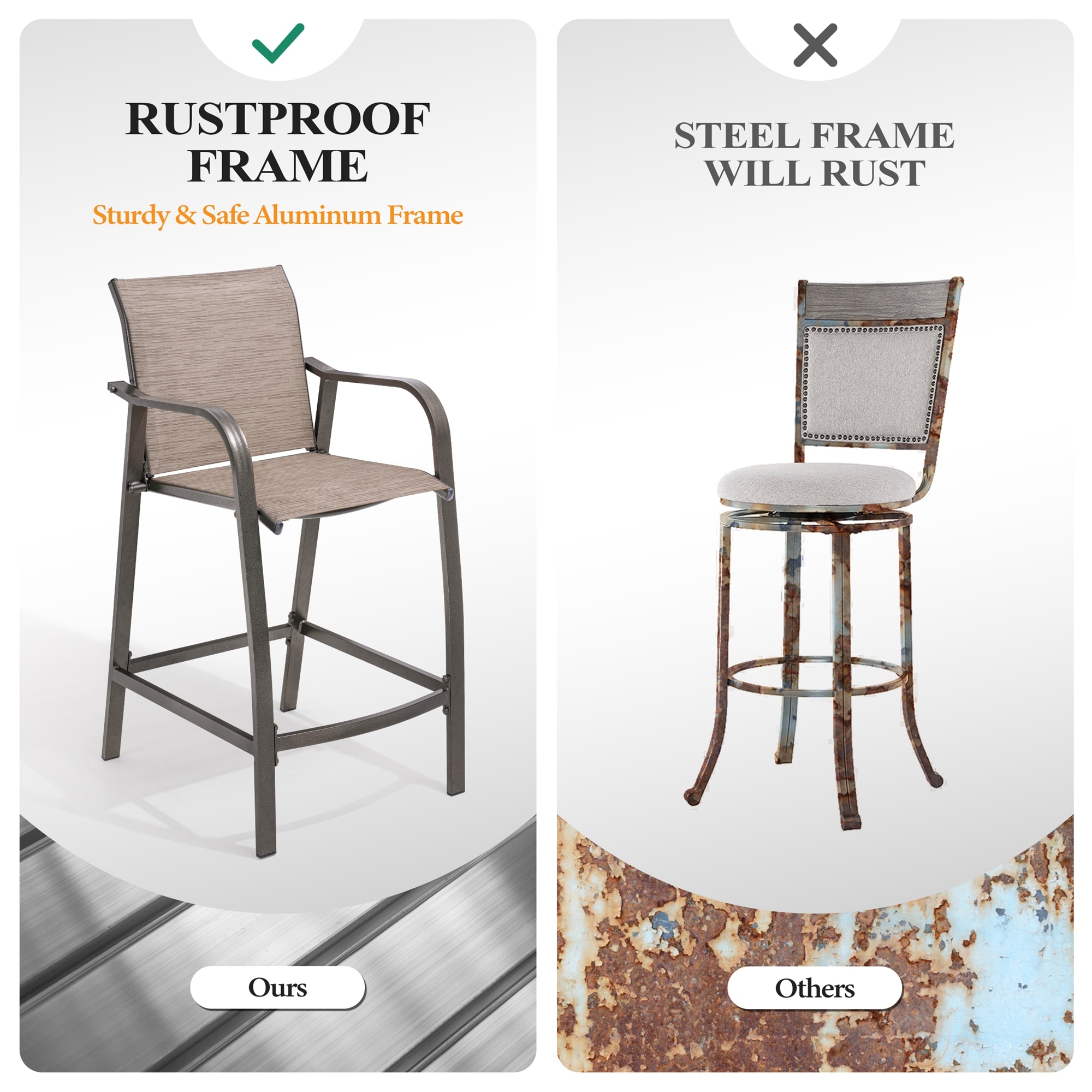 Espresso Aluminum Outdoor Counter Height Bar Stools Set of 2
