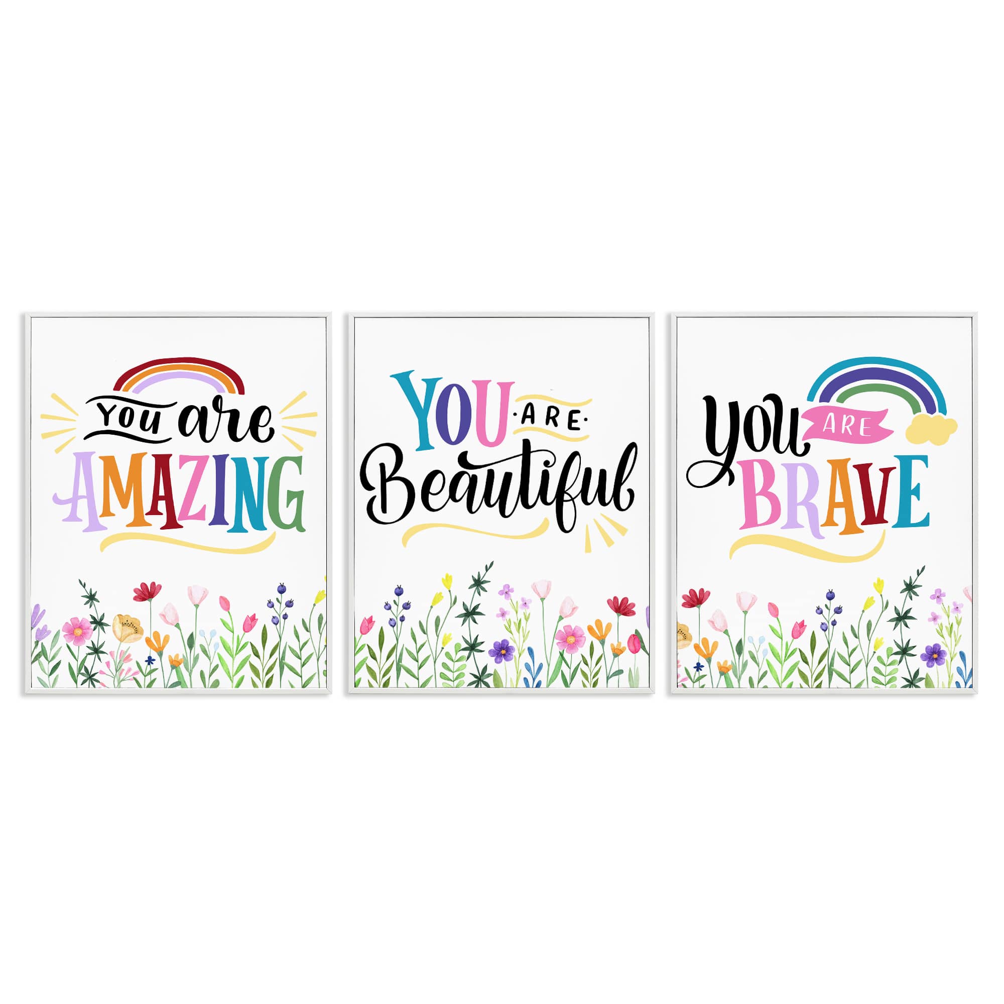 Stupell Industries A3-455-WFR-3PC-11X14 Confidence Sentiments with Florals 3pc Framed Giclee Set design by Kim Allen