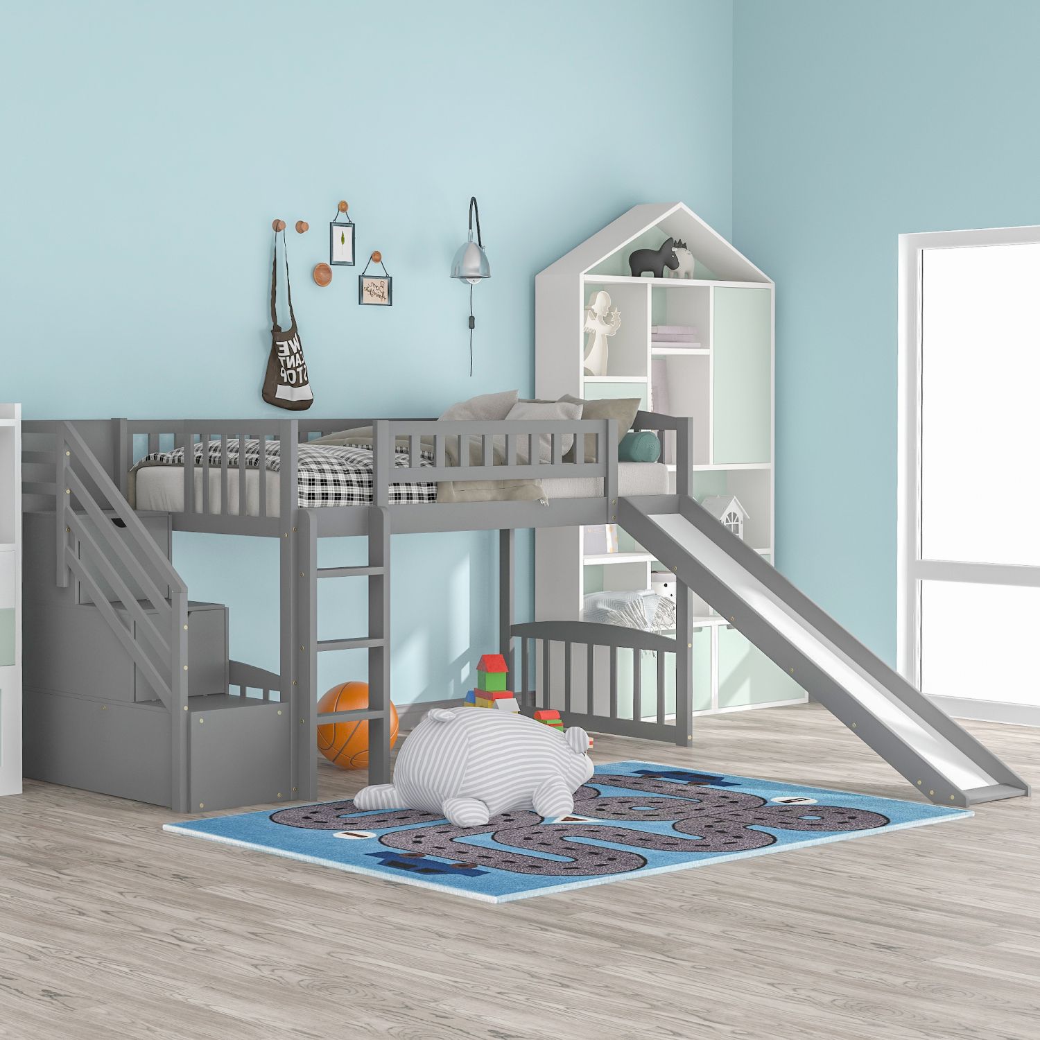 JASMODER LP000515AAE Gray Twin Composite Platform Bed