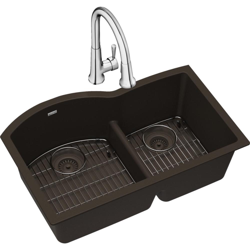 Elkay Quartz Classic Undermount 33 In X 22 In Mocha Double Offset Bowl Kitchen Sink All In One Kit In The Kitchen Sinks Department At Lowes Com