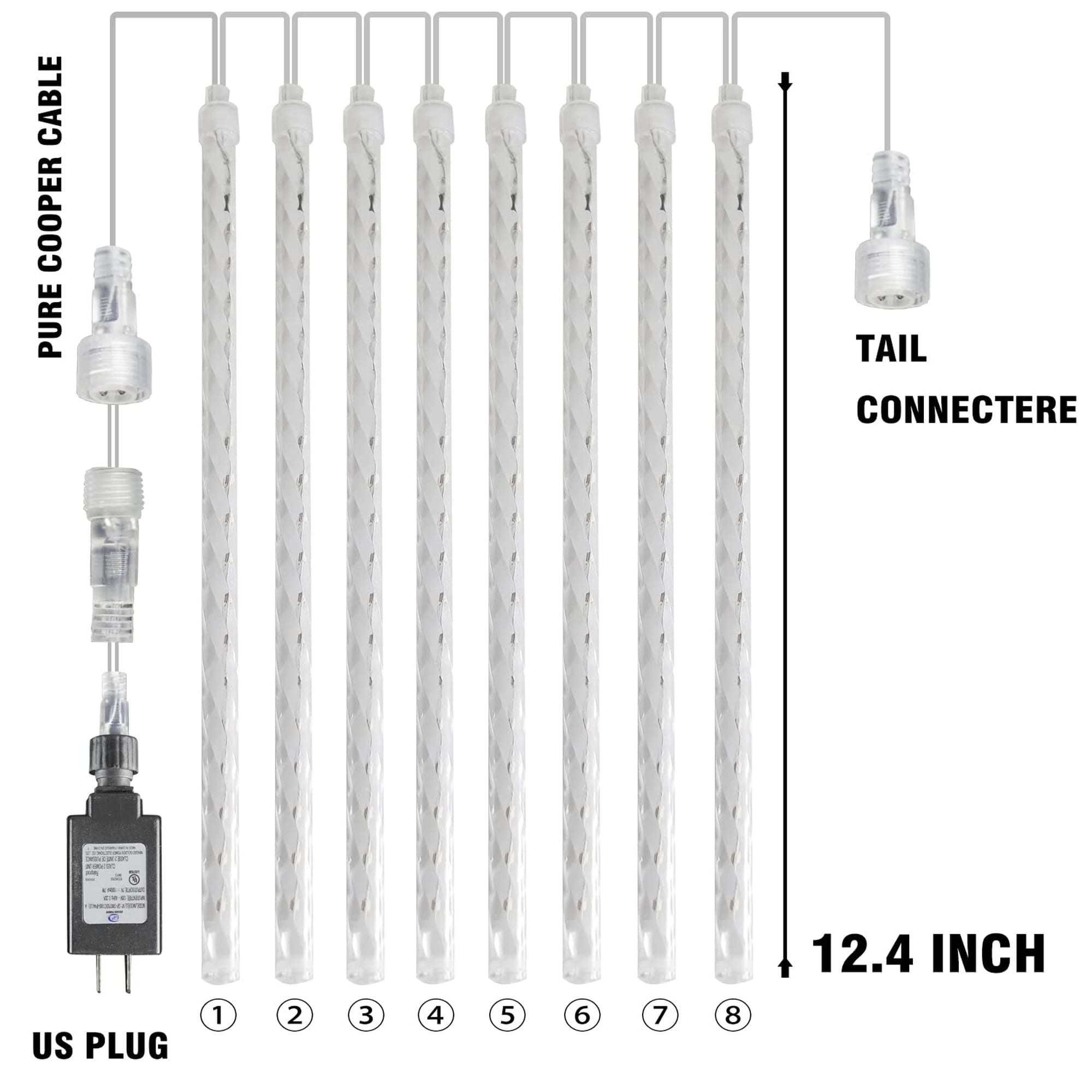 Numhew Meteor Shower Lights White 288-LED 8-Tube Set for Christmas ...