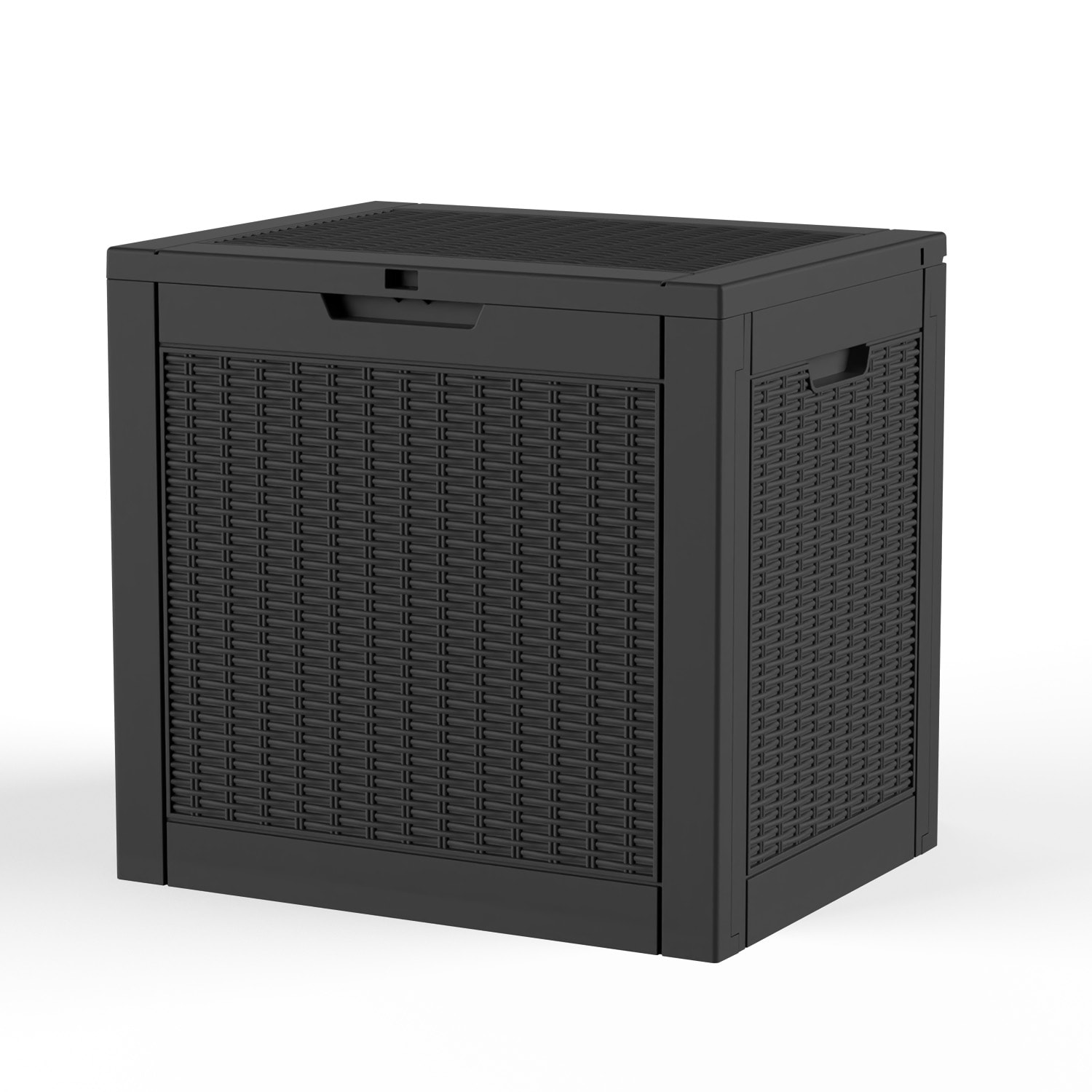 Patiozen - 30 Gallon Black Wicker-Texture Resin Outdoor Storage Box   Weatherproof Deck Box with ...