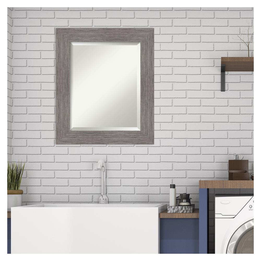 Pinstripe Plank Grey 21.5" x 25.5" Beveled Bathroom Vanity Mirror
