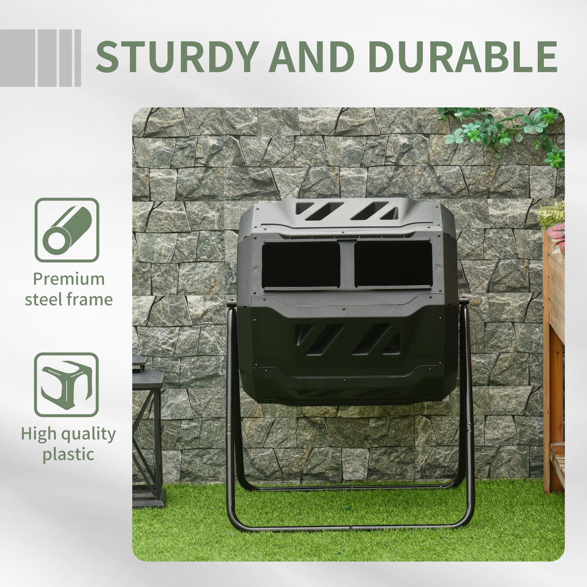 Vkoiyg Odorless Tumbling Compost Bin Outdoor 360 degrees Dual Chamber ...