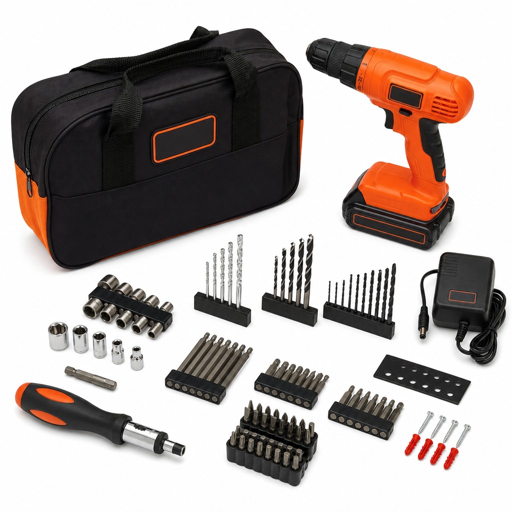 OGETFUUR 20V MAX Cordless Drill Driver Kit with Drill Bit Set and Sockets 100 pc Tool Kit for Home with Battery and Charger
