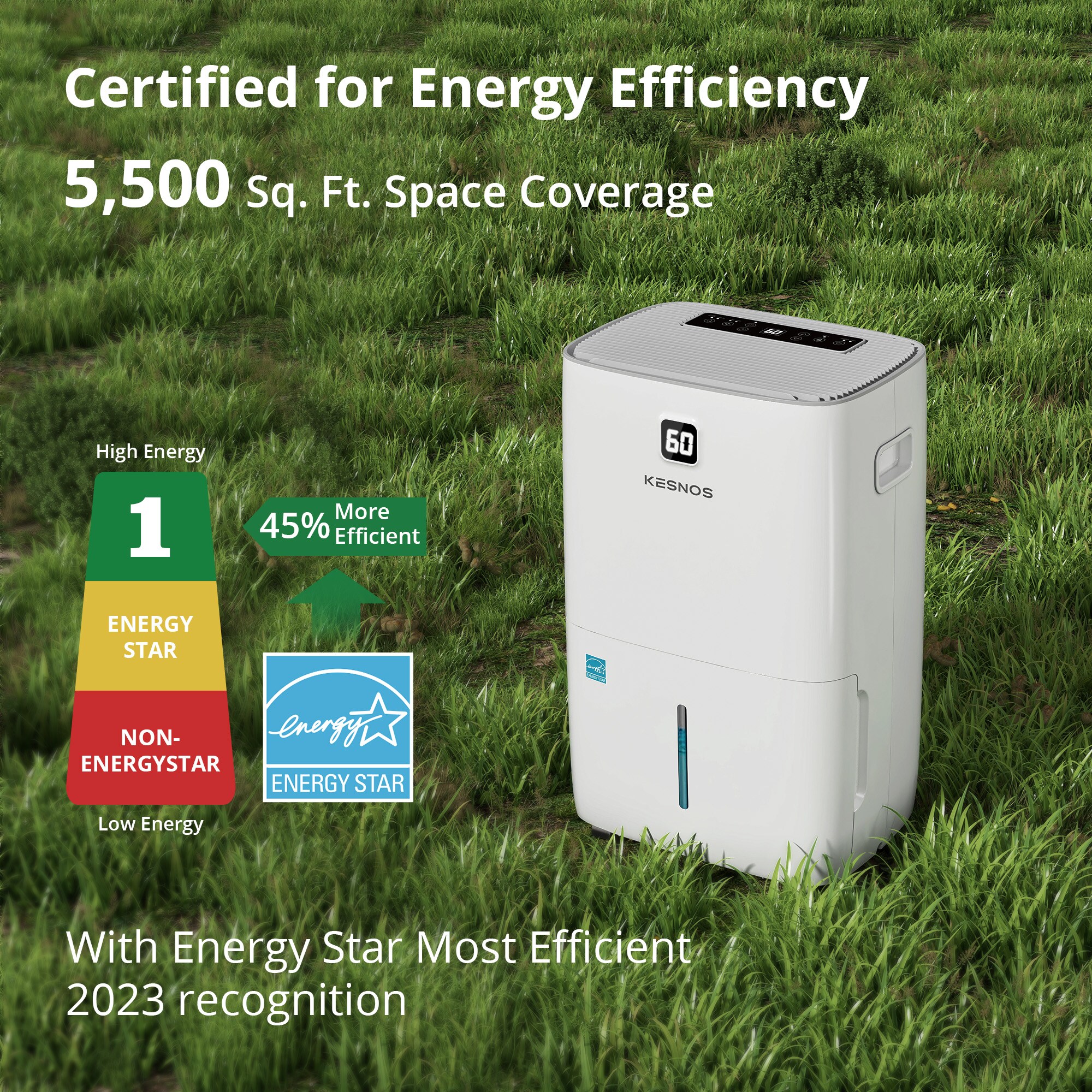 120 Pints Energy Star Dehumidifier For Home & Basement, Drain Hose, LED Display, 1.06 Gal Tank, Auto Defrost & Timer - Ideal For Spaces Up To 6,500 Sq. Ft