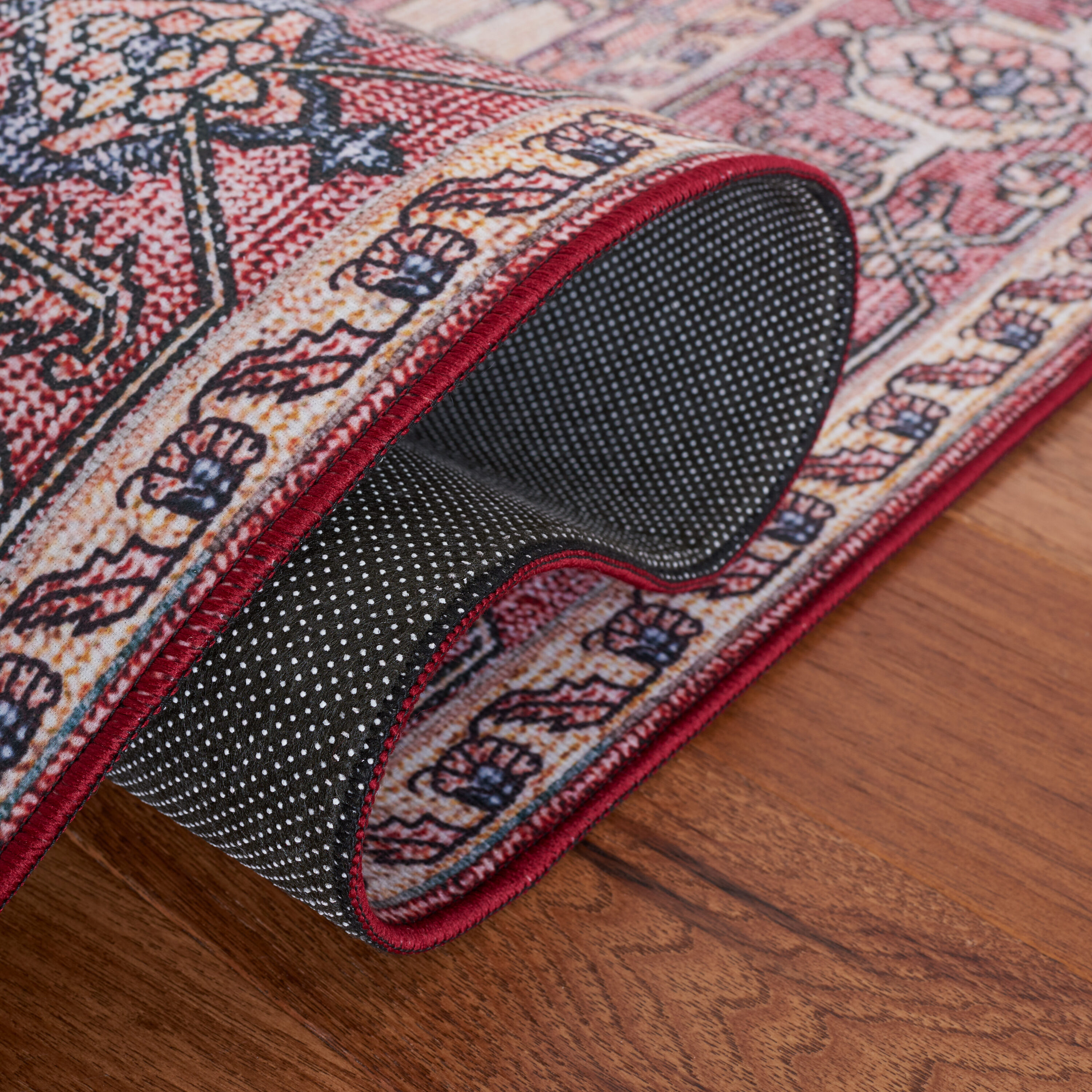Tucson Beige and Pink Washable Synthetic Area Rug 6' x 9'