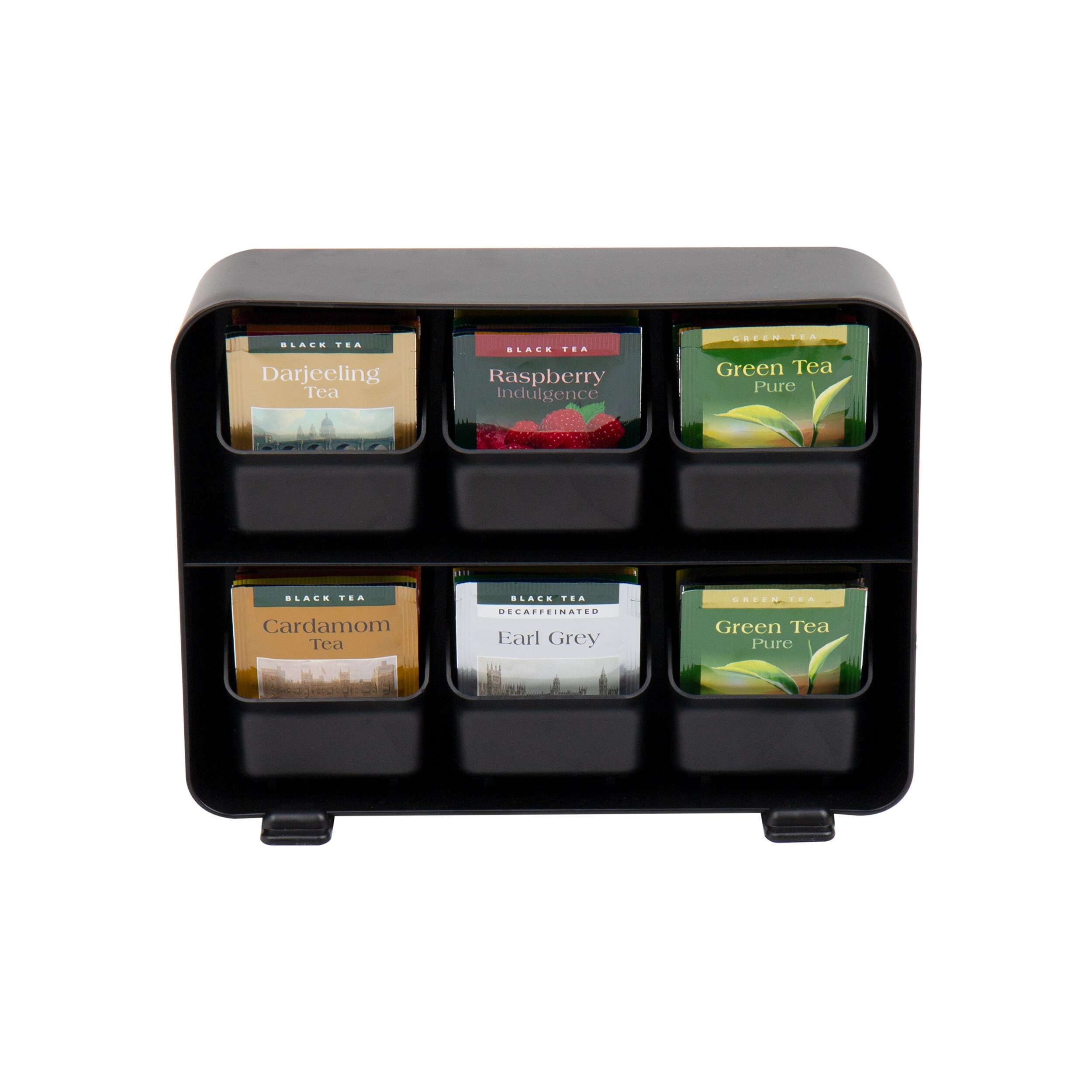 Black Plastic 6-Drawer Tea Bag Organizer for Countertop Storage