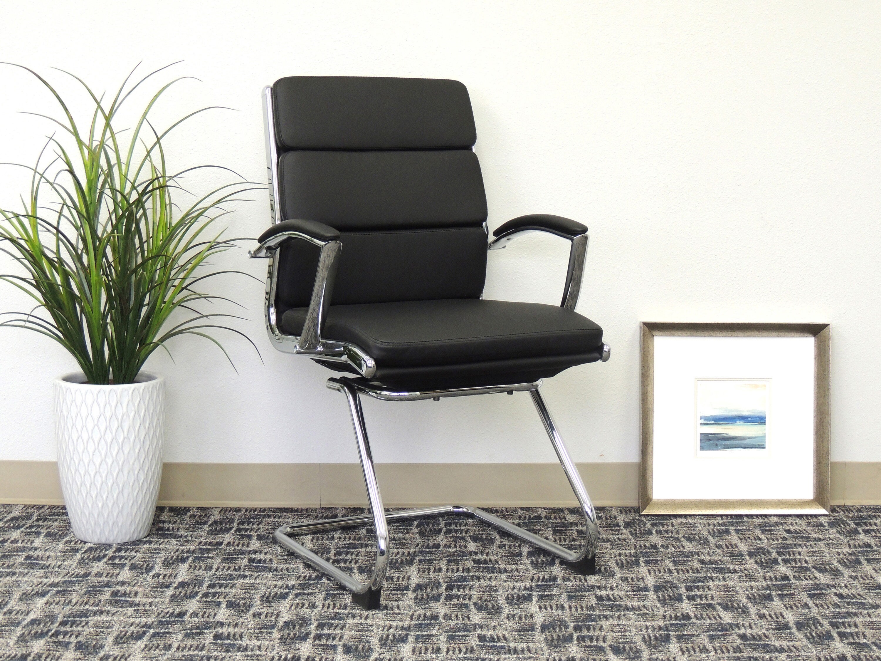 Modern Executive CaressoftPlus Guest Chair with Chrome Frame, Black