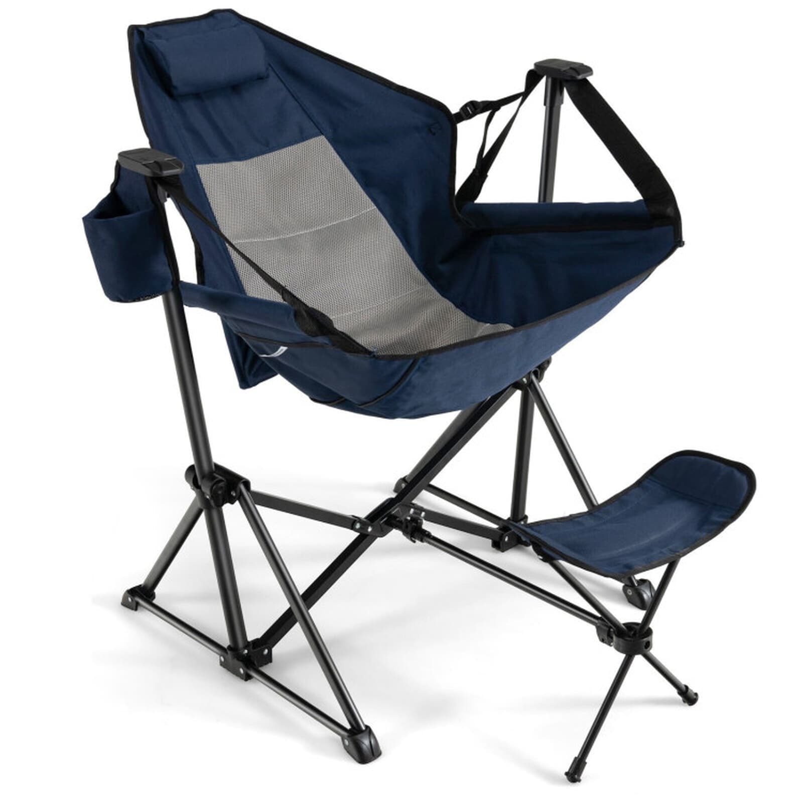SUGIFT Camping Chair with Retractable Footrest and Carrying Bag-Navy