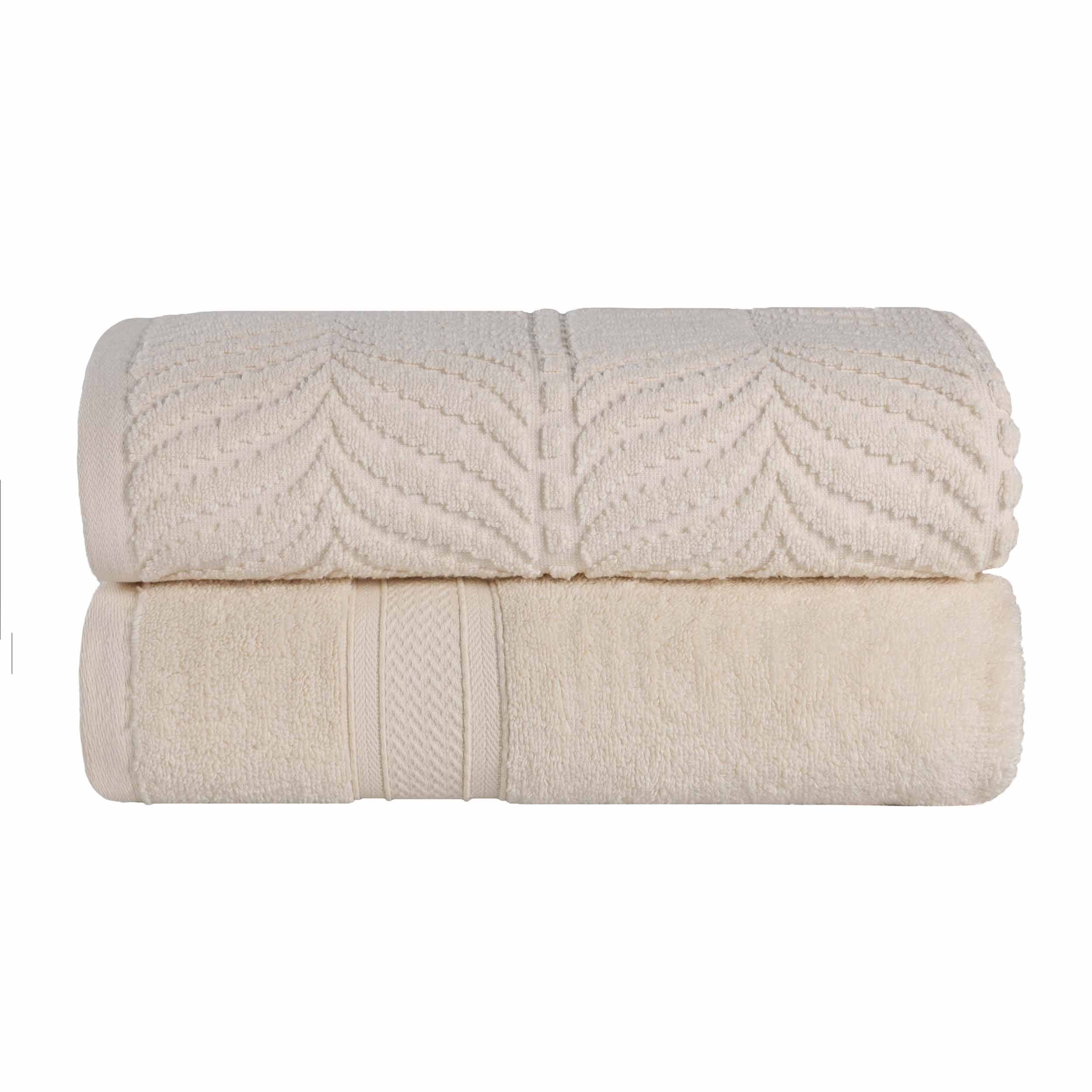 Slickblue 2-Piece Cotton Quick Dry Jacquard Chevron Oversized Bath Sheet Set for Bathroom and Poolside 34-in x 68-in Multiple Color Options