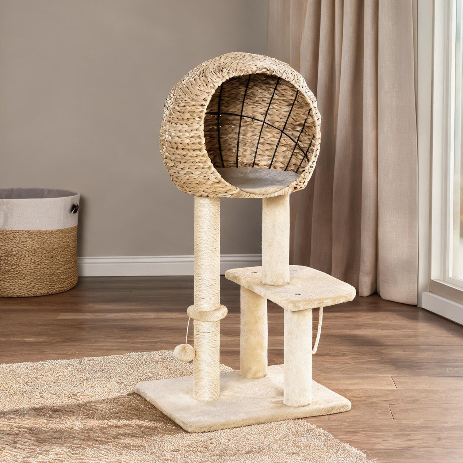 Tammesy - Storage Cat Litter Boxes in Beige 39 in with Indoor Multi-Level Cat Activity Center