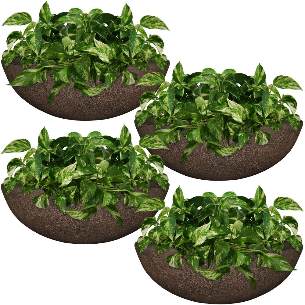 Sunnydaze Decor DG-988 4 -Pack Round 9.5-in W x 11.5-in H x 9.5-in D Brown Resin Indoor/Outdoor Planter