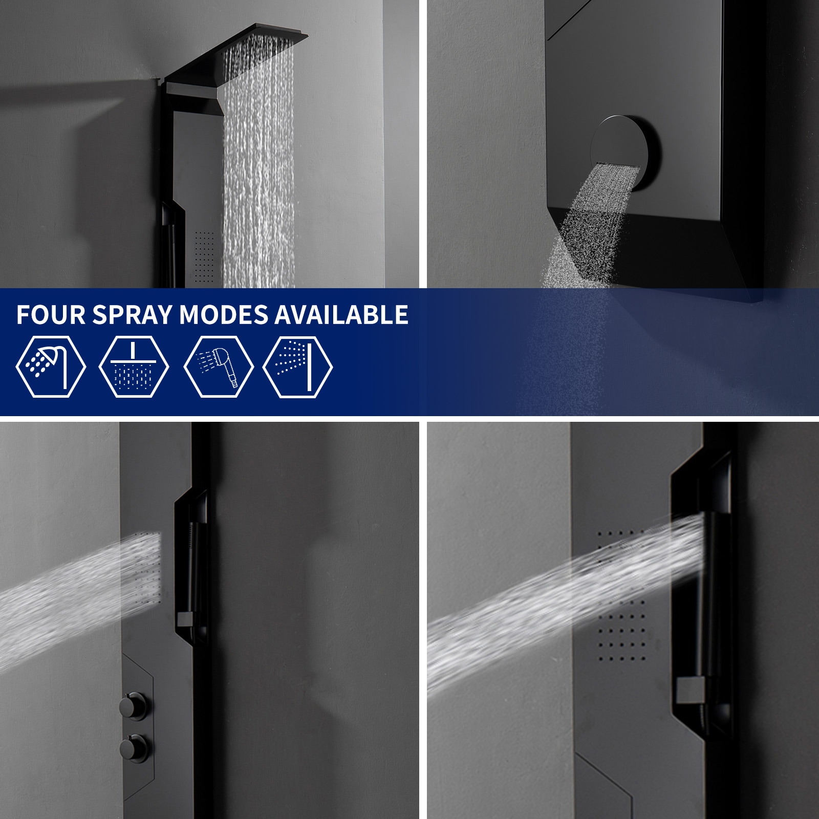 Black Solid Brass Multi-Function Shower Panel System