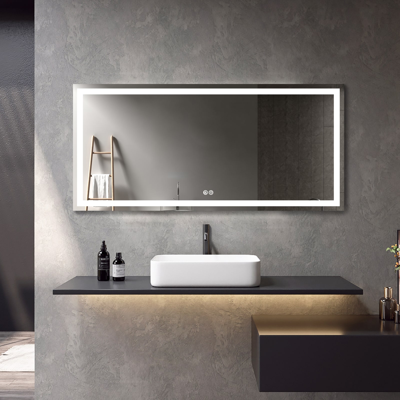 WELLFOR W1 Large LED Bathroom Mirror 72-in W x 36-in H LED Lighted ...