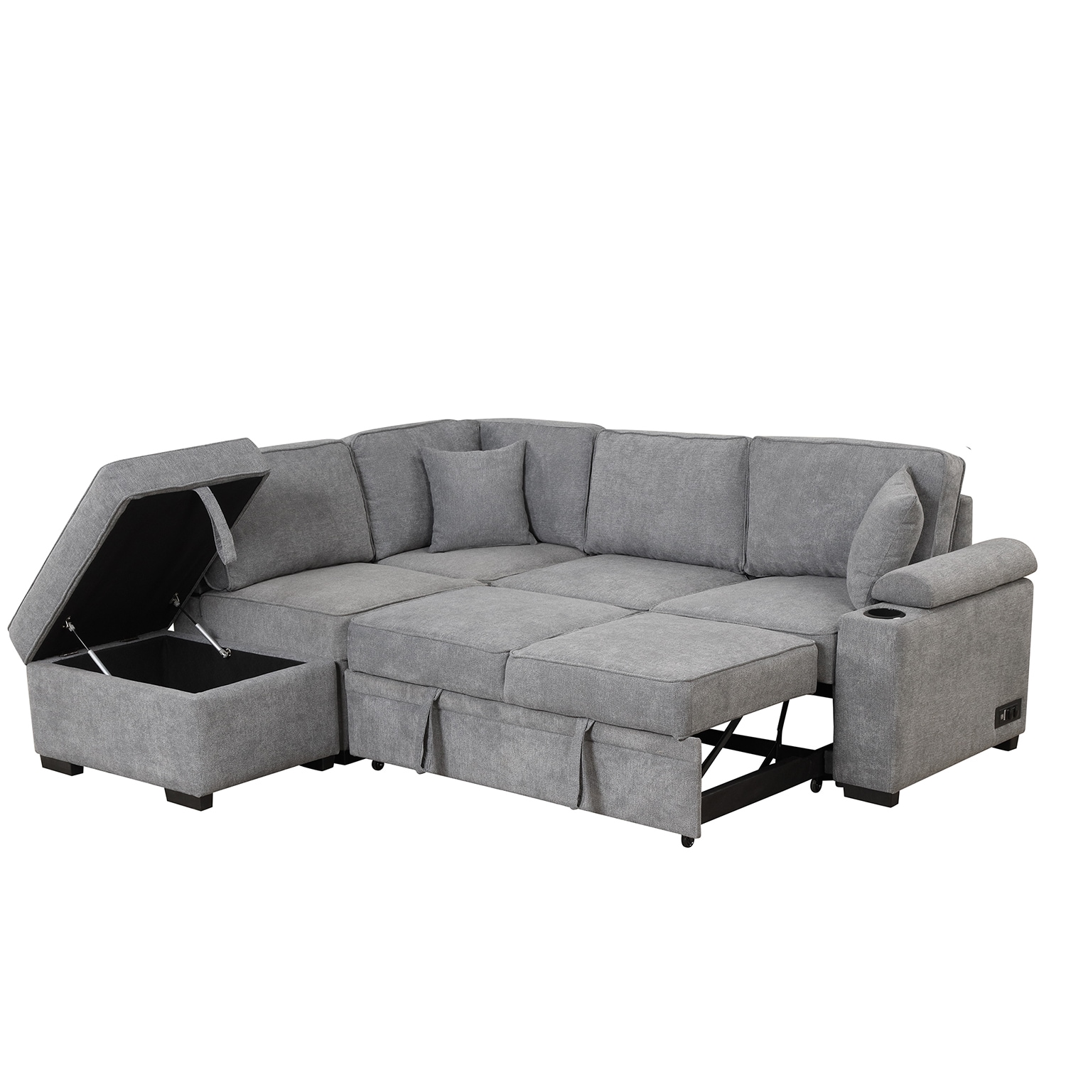 Bybafun YA3700170 84.8-Inches Modern Gray Linen 4 -seater Reclining Sleeper