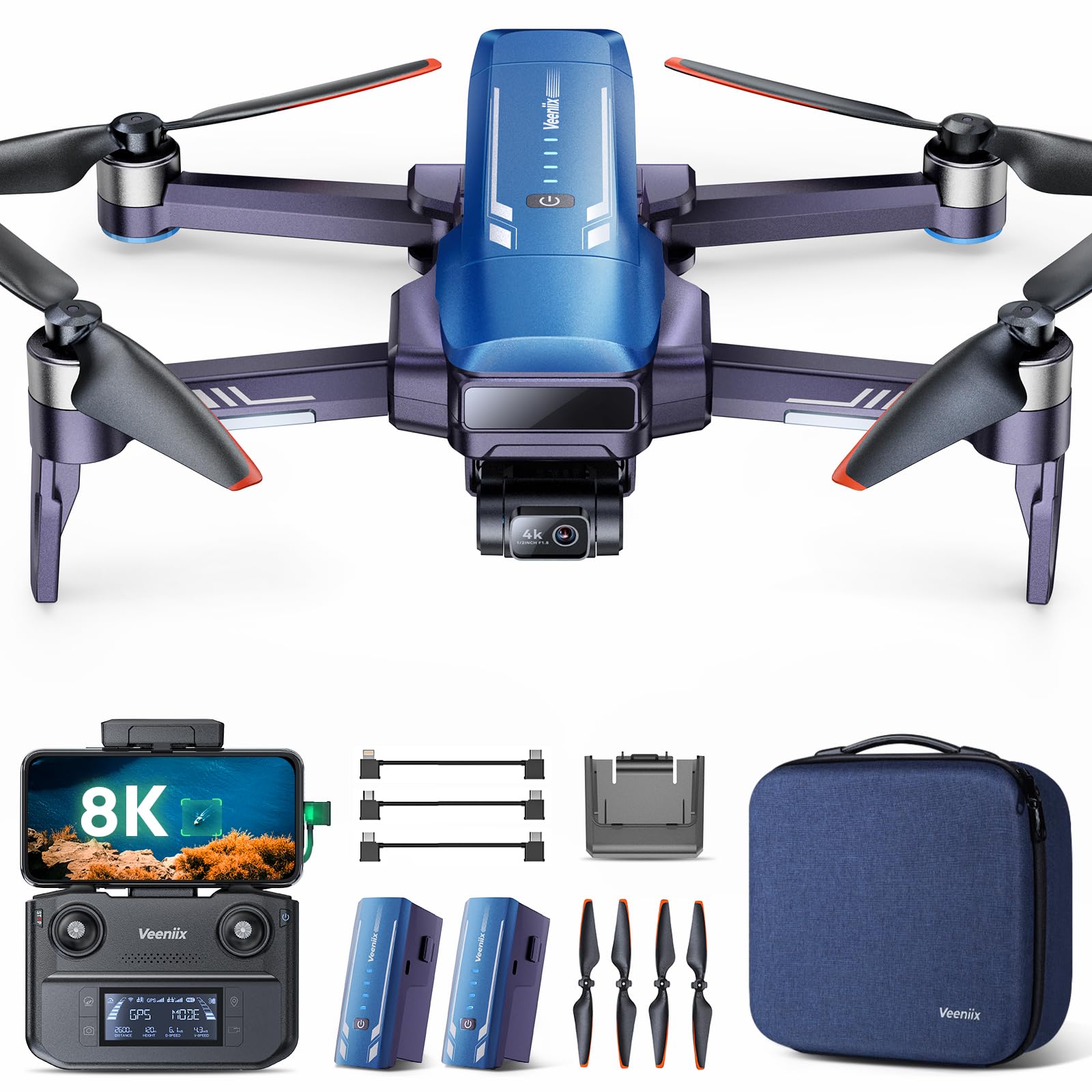 Etokfoks V11PRO drone quadcopter with 8K camera 3 axis gimbal 4K 30fps video 48 million pixel stills 80 minute flight time and 6KM digital #LET1JS7QU