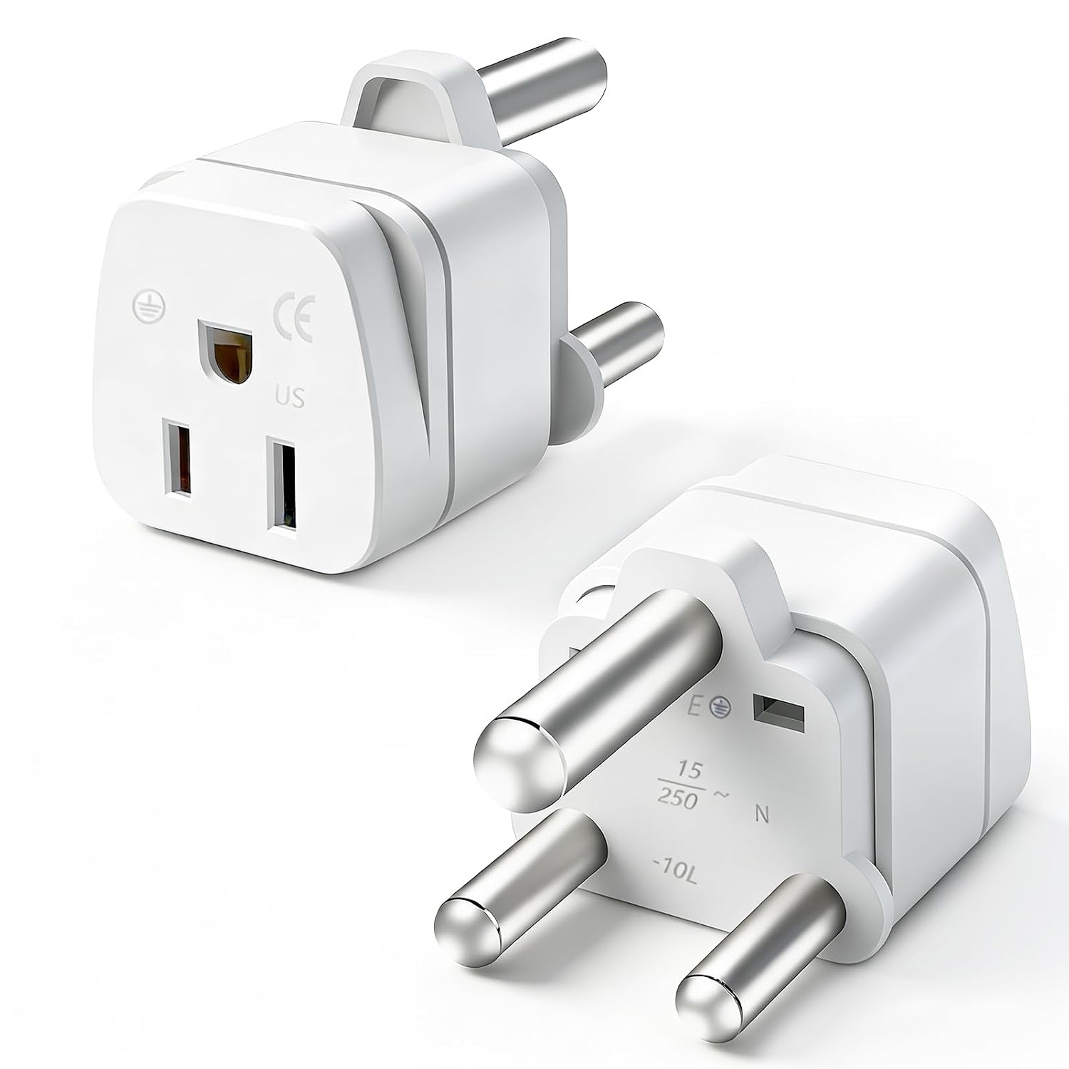 LENCENT 2 Pack Type M Travel Plug Adapter for South Africa Botswana Namibia Nepal and Pakistan - Converts US Plug to Type M Sockets 15A 250V White #LCMY1-B0CWR8LC61