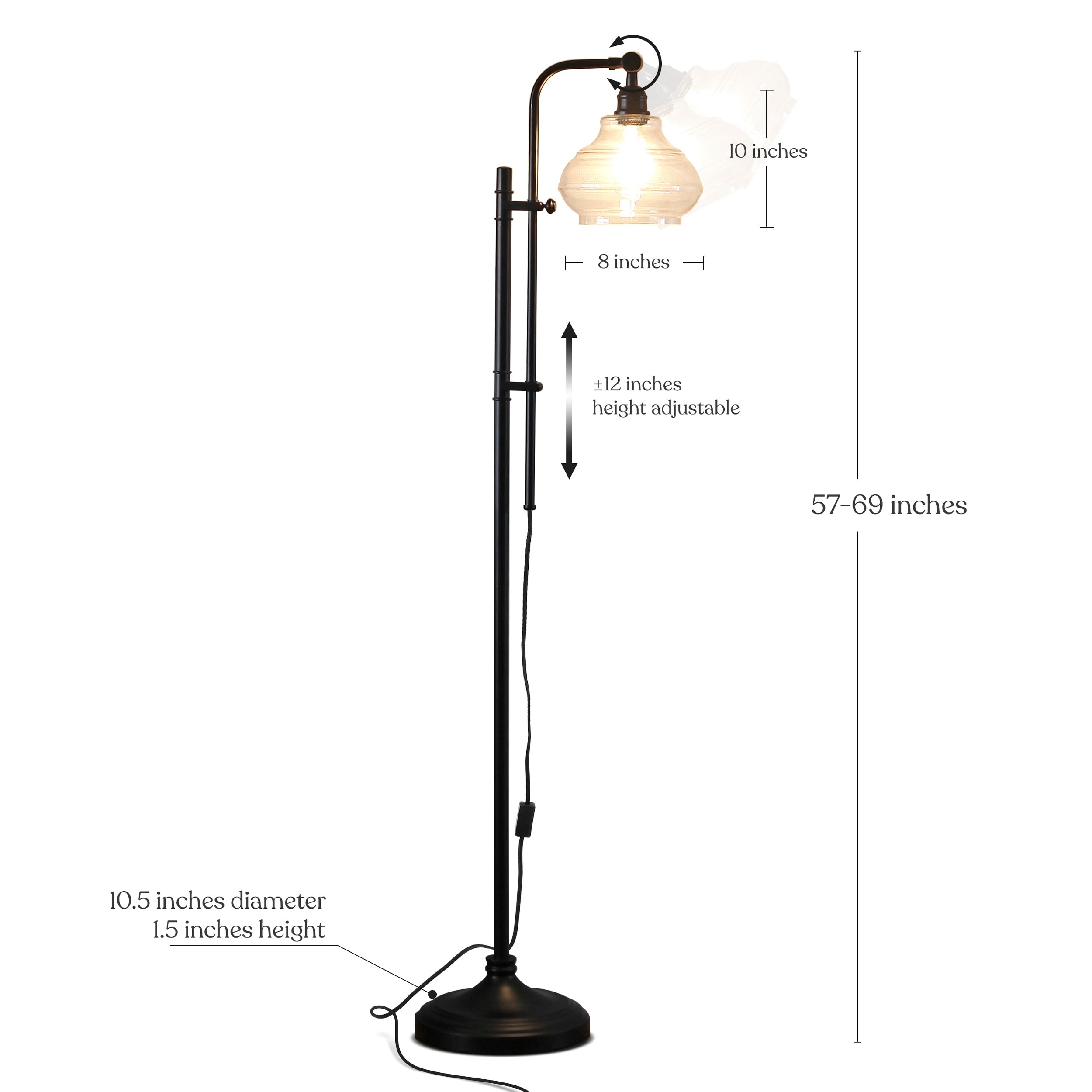 Brightech Austin Adjustable Height LED Floor Lamp with Teardrop Shade - Black