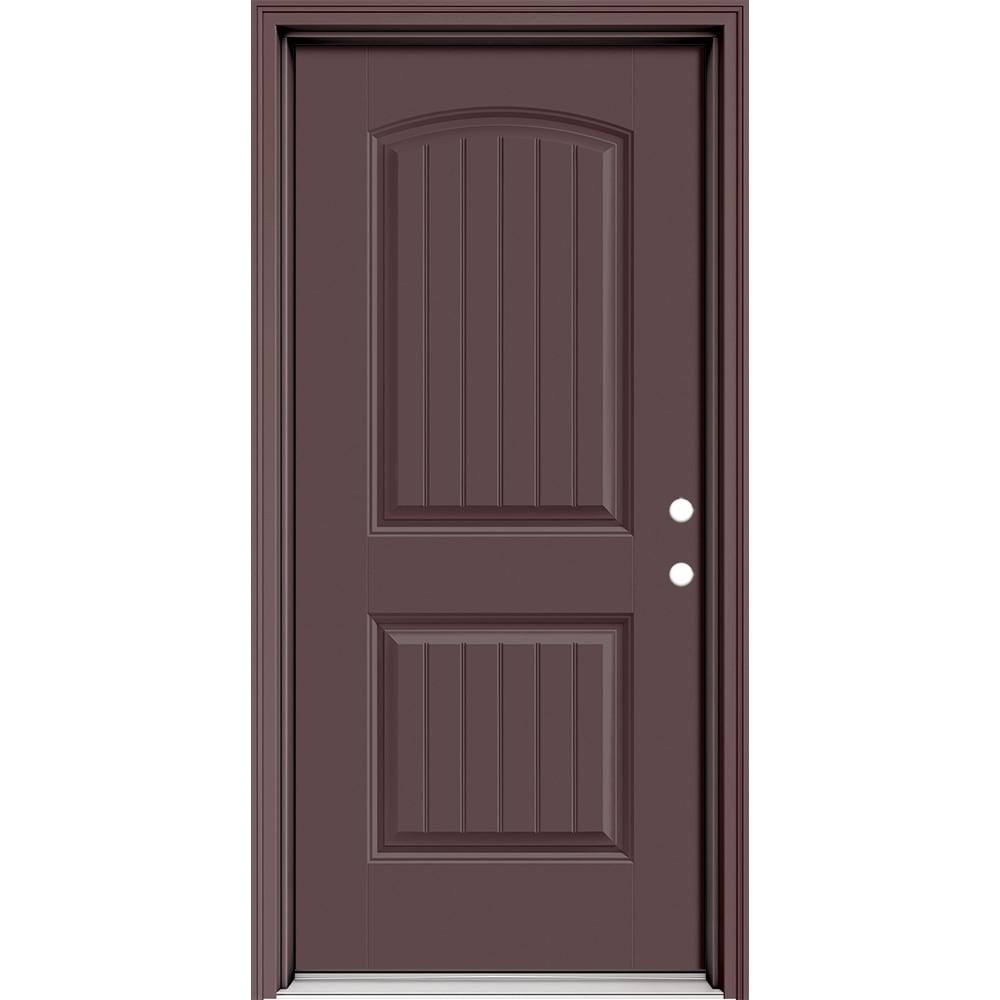 Masonite 630231 Performance Door System Cheyenne 32-in x 80-in x 4-9/16-in Fiberglass No glass Left-hand inswing Currant Painted Prehung Front Door with Brickmould Insulating core