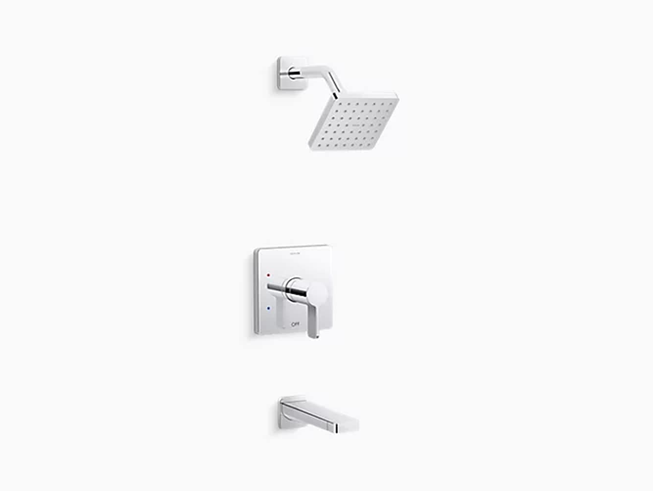 KOHLER K-TS23502-4-CP Rite-Temp Polished Chrome 1-handle Single function 6.25-Inches Square Bathtub and shower Faucet