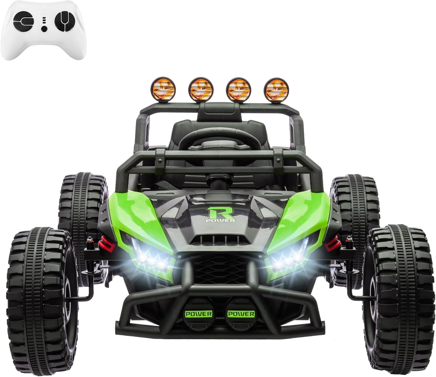 Qeetex TCPTO334D4GV4 24V 2WD Single Seat Kids UTV Ride On Toy Remote Control LED Lights MP3 Player Green For Ages 3 Plus