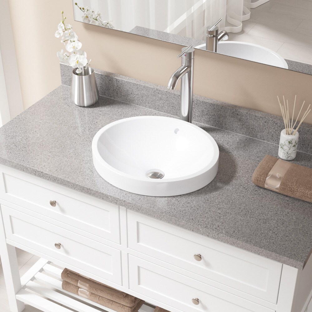 MR Direct V22182-W-718-C Porcelain Drop-in Round Traditional White Bathroom Sink with Faucet Included with Drain Included ( 18.0-Inches x 18.0-Inches )