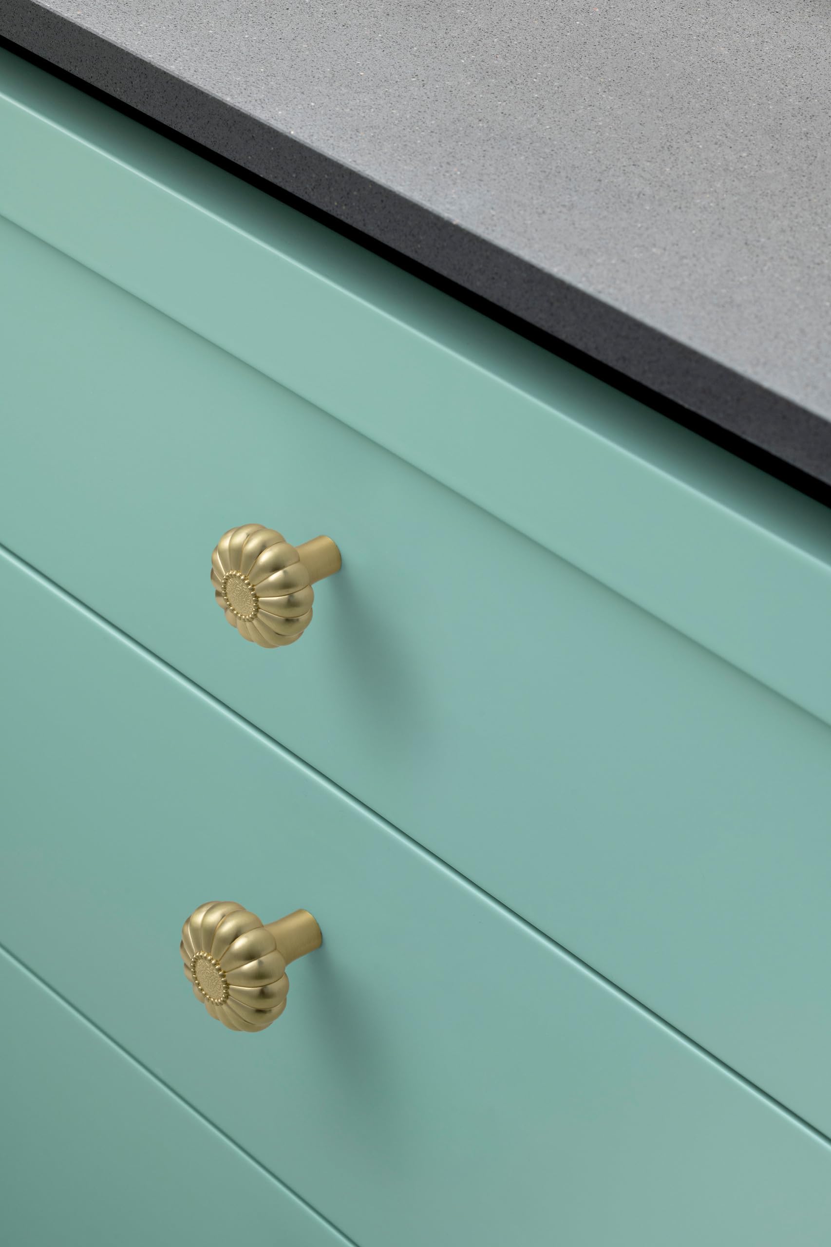 Brushed Brass Flower-Inspired Cabinet Knobs, 1-1/4 Inches, 12-Pack