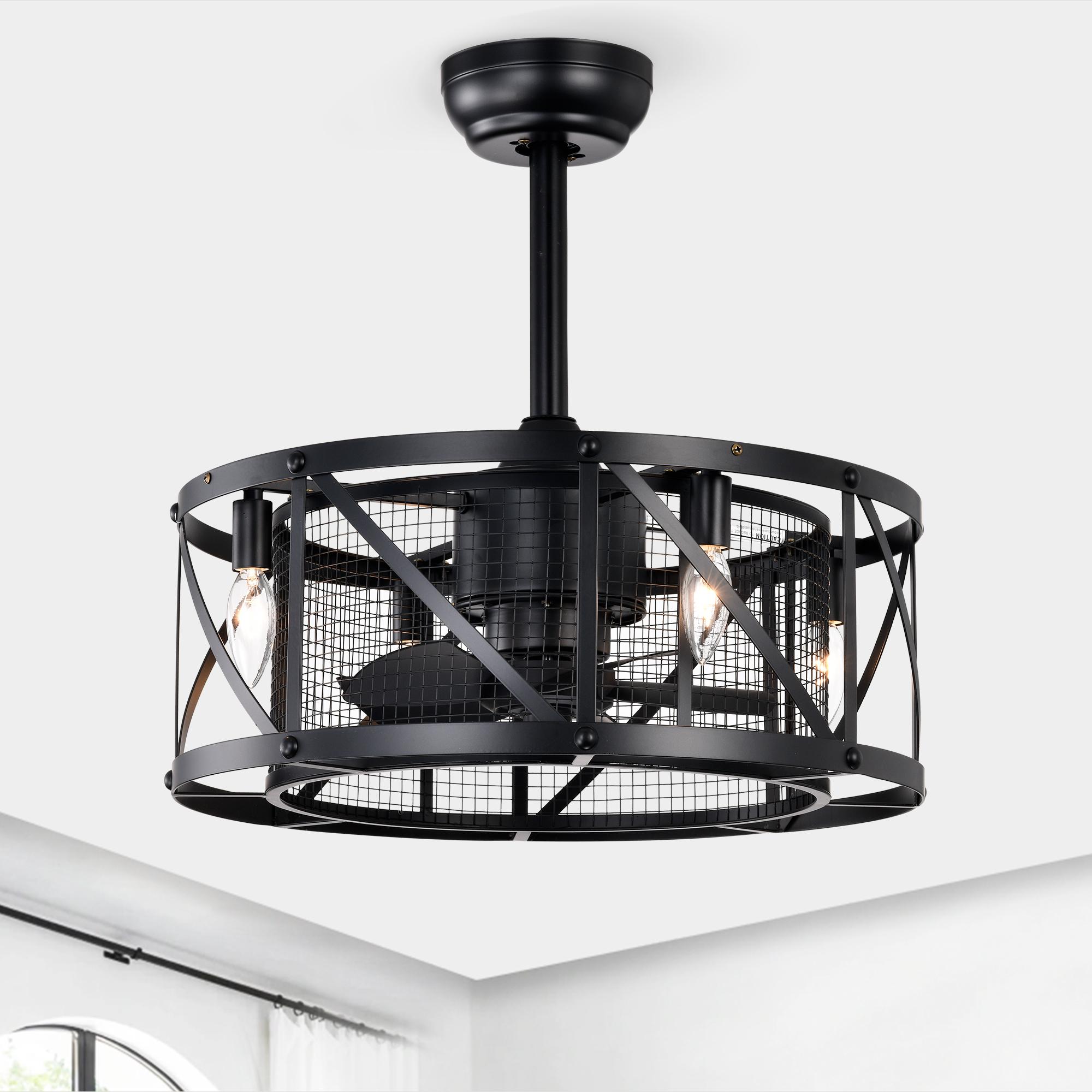 Bayfeve BFHM-68318-CF Adjustable Speed 20-in Outdoor Black with Black ABS Blades Cage Ceiling Fan With Light and Remote ( 5 -Blade )