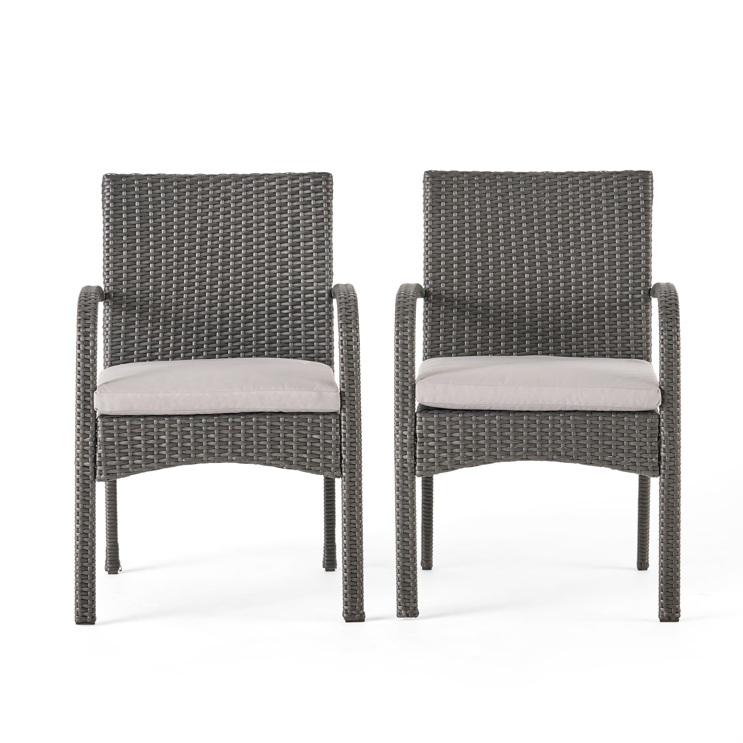 AHIOU HOME ZAAHG-56449IRNGRYAC Hartford Set of 2 Wicker Stackable Gray Aluminum Frame Stationary Dining Chair with Gray Cushioned Seat