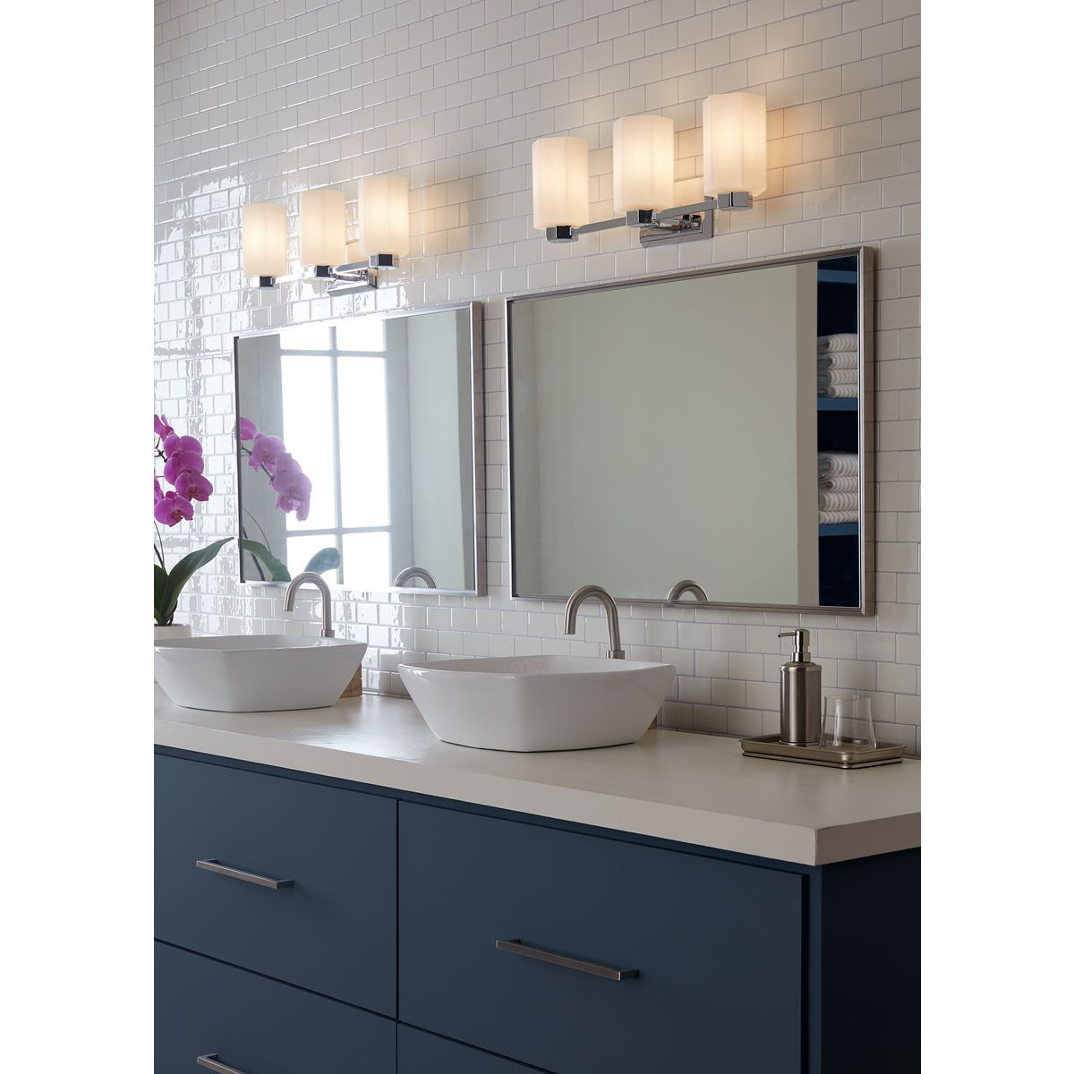 Estrada Polished Chrome 3-Light Vanity with Opal Glass Shades