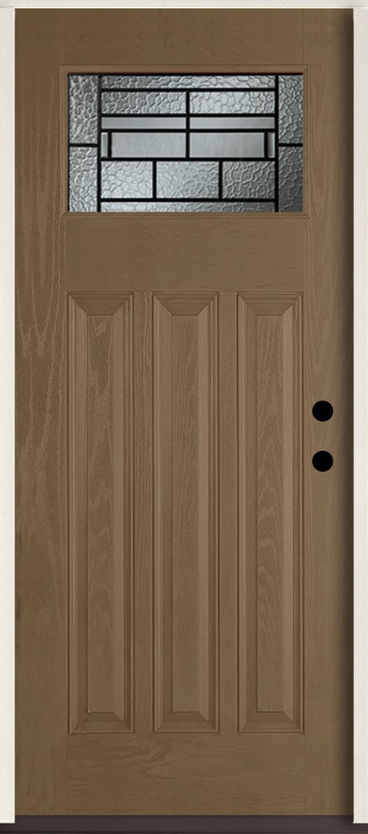 RELIABILT LO963790 Pembrook 36-in x 80-in x 4-5/8-in Fiberglass Craftsman Left-hand inswing Woodhaven Stain Stained Prehung Front Door Insulating core