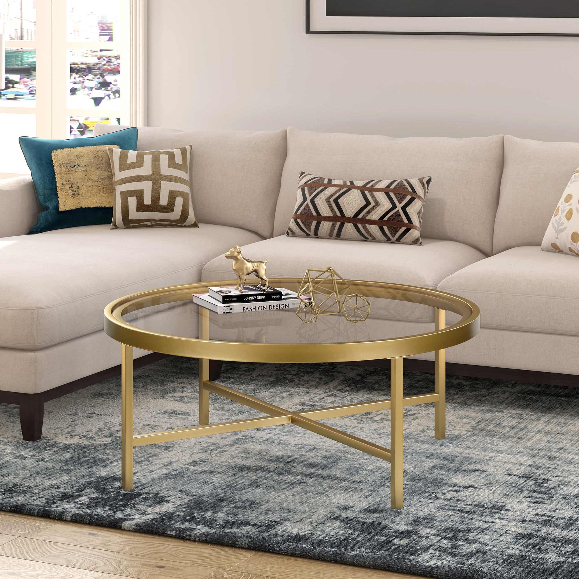 Hailey Home CT0204 Sivil Brass Glass Modern Coffee Table