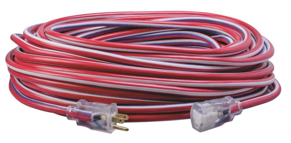 Southwire 2549SWUSA1 Stripes and Cool Colors 100-ft 12/3 3-Prong Red, White, Blue Outdoor SJTW Heavy Duty Lighted Extension Cord