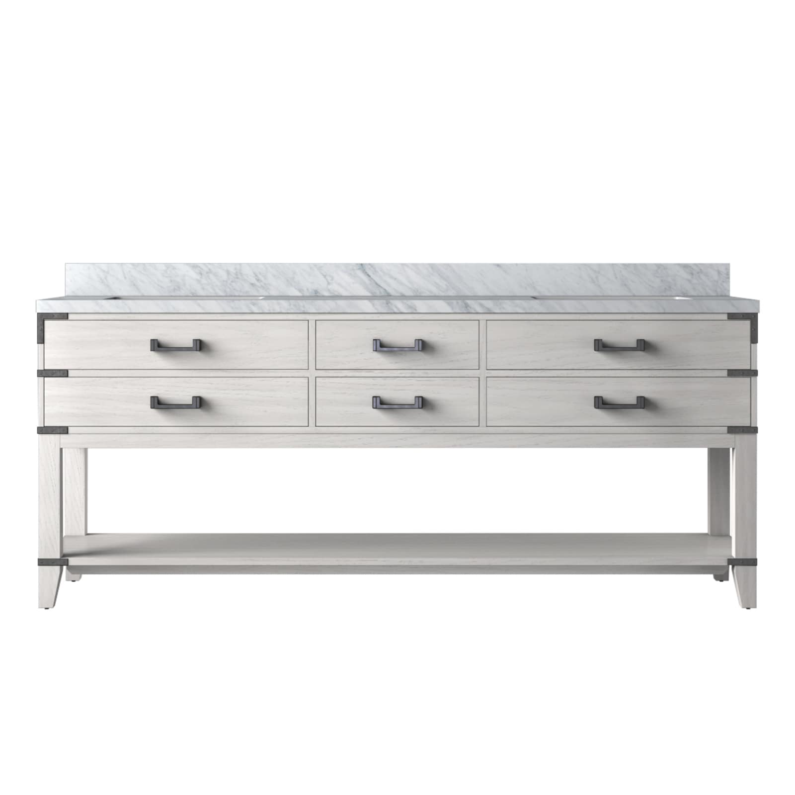 Lexora LVGR80DM100 Greenberg 80-in White Oak Undermount Double Sink Bathroom Vanity with White Carrara Marble Top