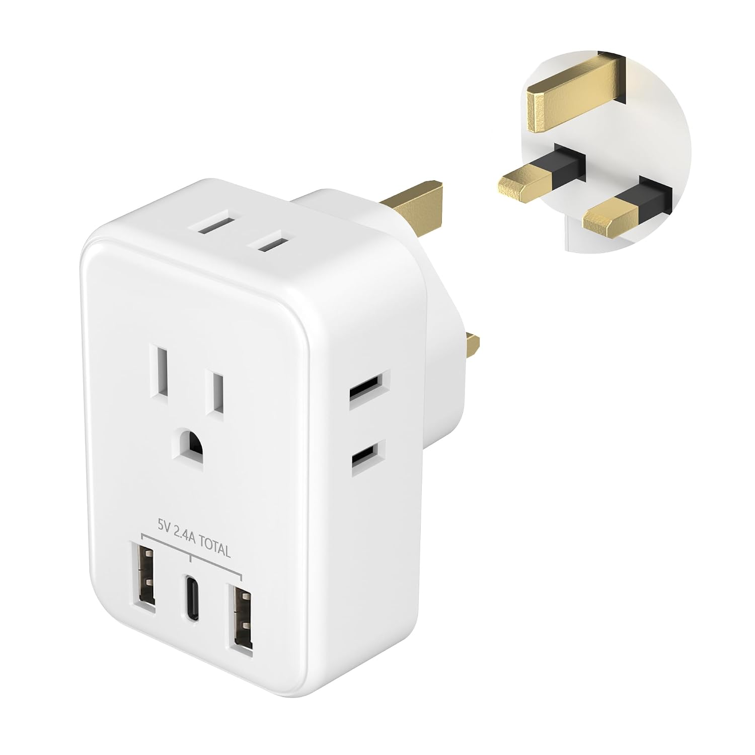 LENCENT US to UK Type G Travel Plug Adapter with 4 AC Outlets and 3 USB Ports Including USB-C Converts Single Outlet for Use in UK Ireland Hong Kong Dubai and 30 Plus Countries 240V 13A Max