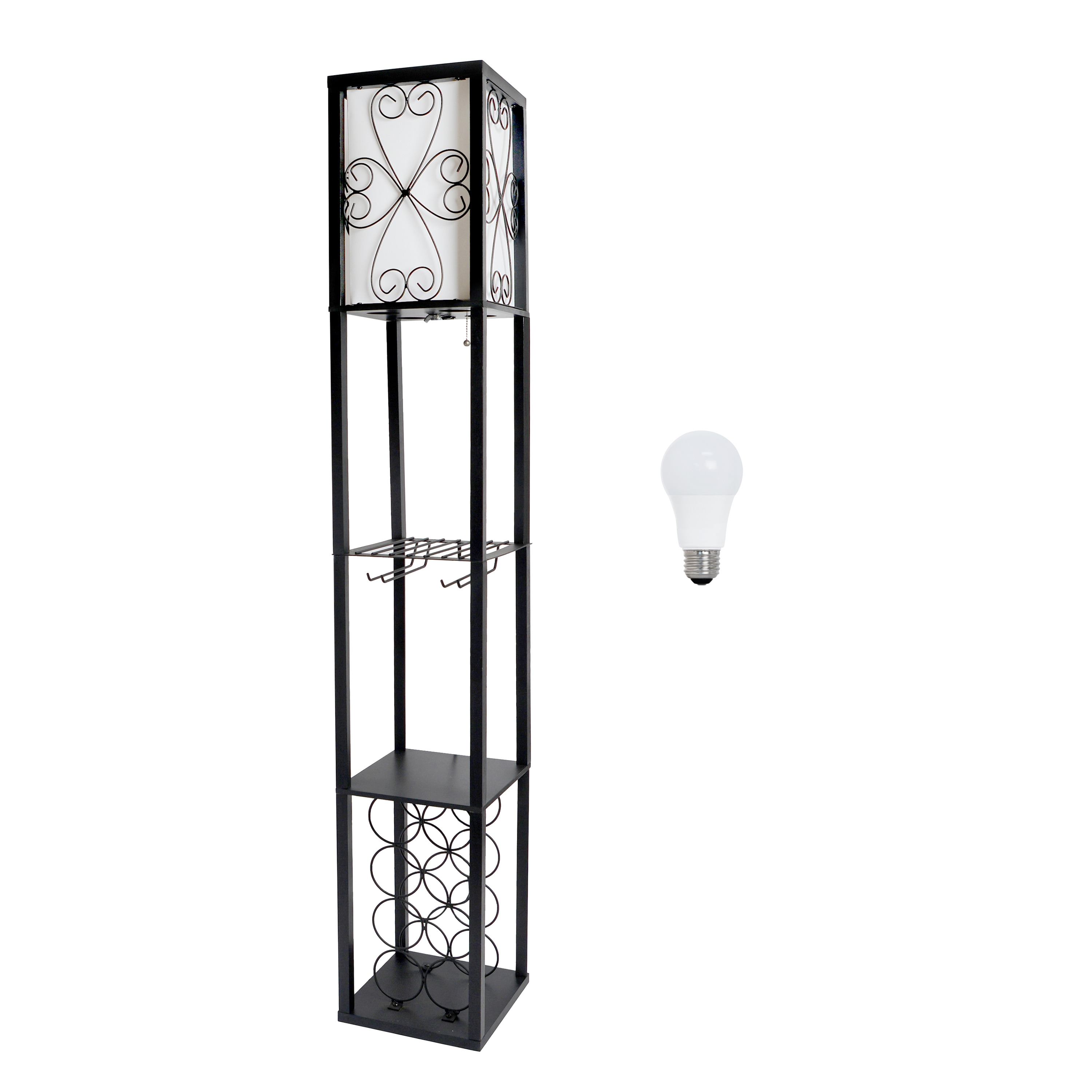 Creekwood Home CWF-3008-BK-LB Eleganzia 62.5-in Black Standard Floor Lamp with Linen Shade