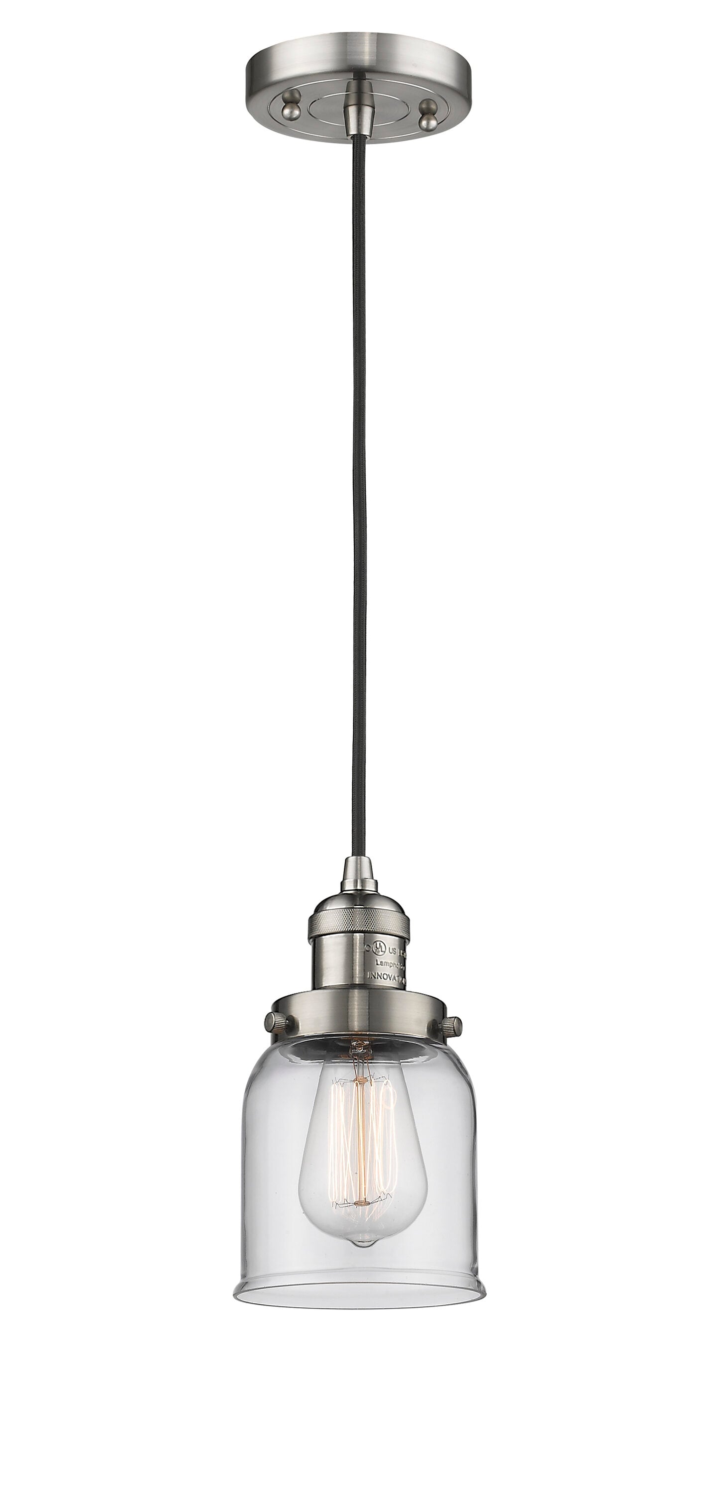 Innovations Lighting 201C-SN-G52 Bell Brushed Satin Nickel Industrial Clear glass Bell Medium Hanging Pendant light