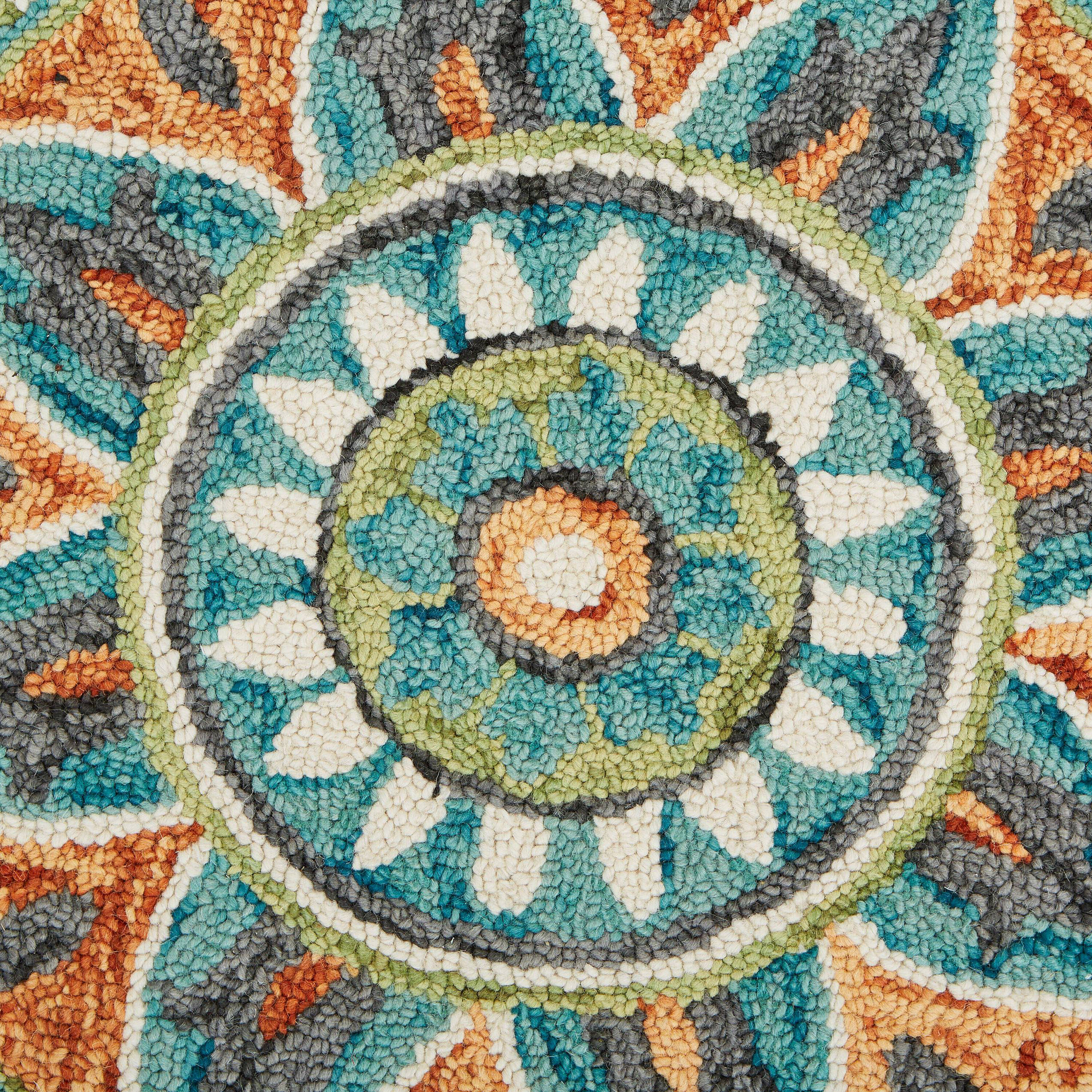 Blitz 5' Round Ivory Wool Floral Medallion Area Rug