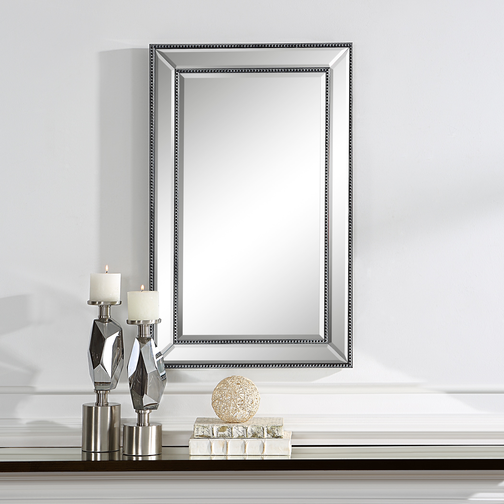 Global Direct 20-in x 32-in Black Bead Framed Beveled Wall Mirror ...