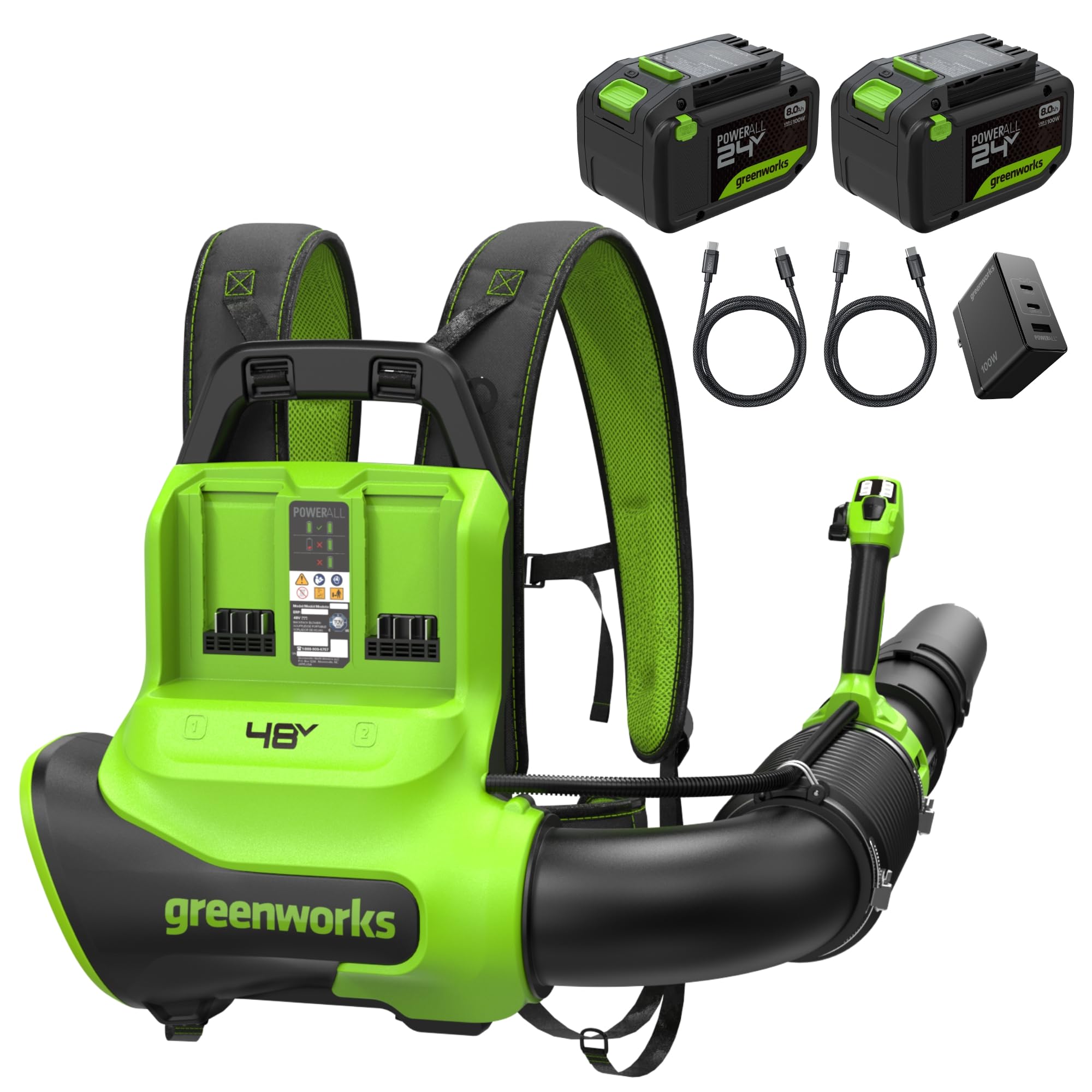 24-volt 730-CFM 185-MPH Battery Backpack Leaf Blower 8 Ah Battery Included Charger Included